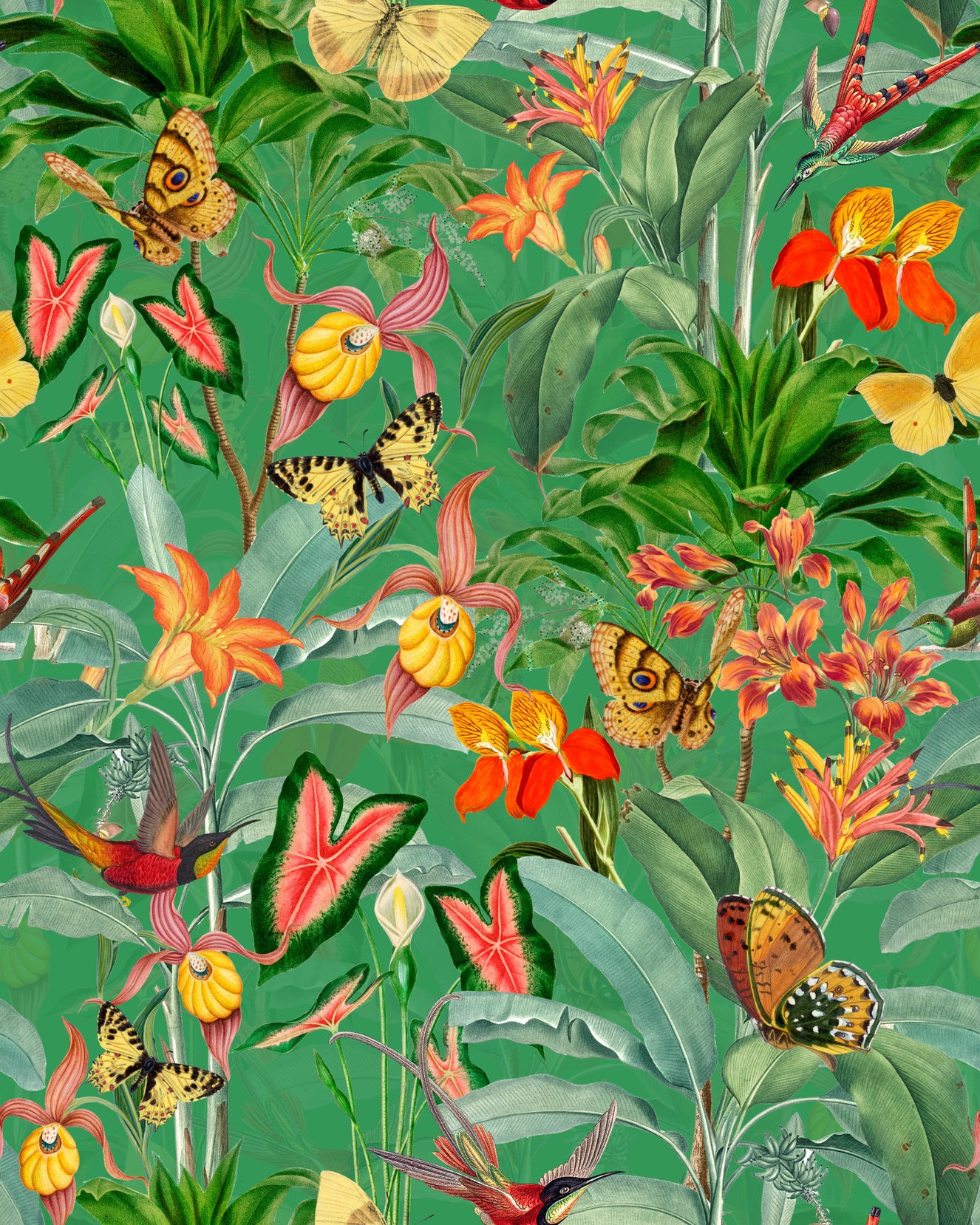 Emerald Enchantment Tropical Botanical Wallpaper Wallpaper⁠
