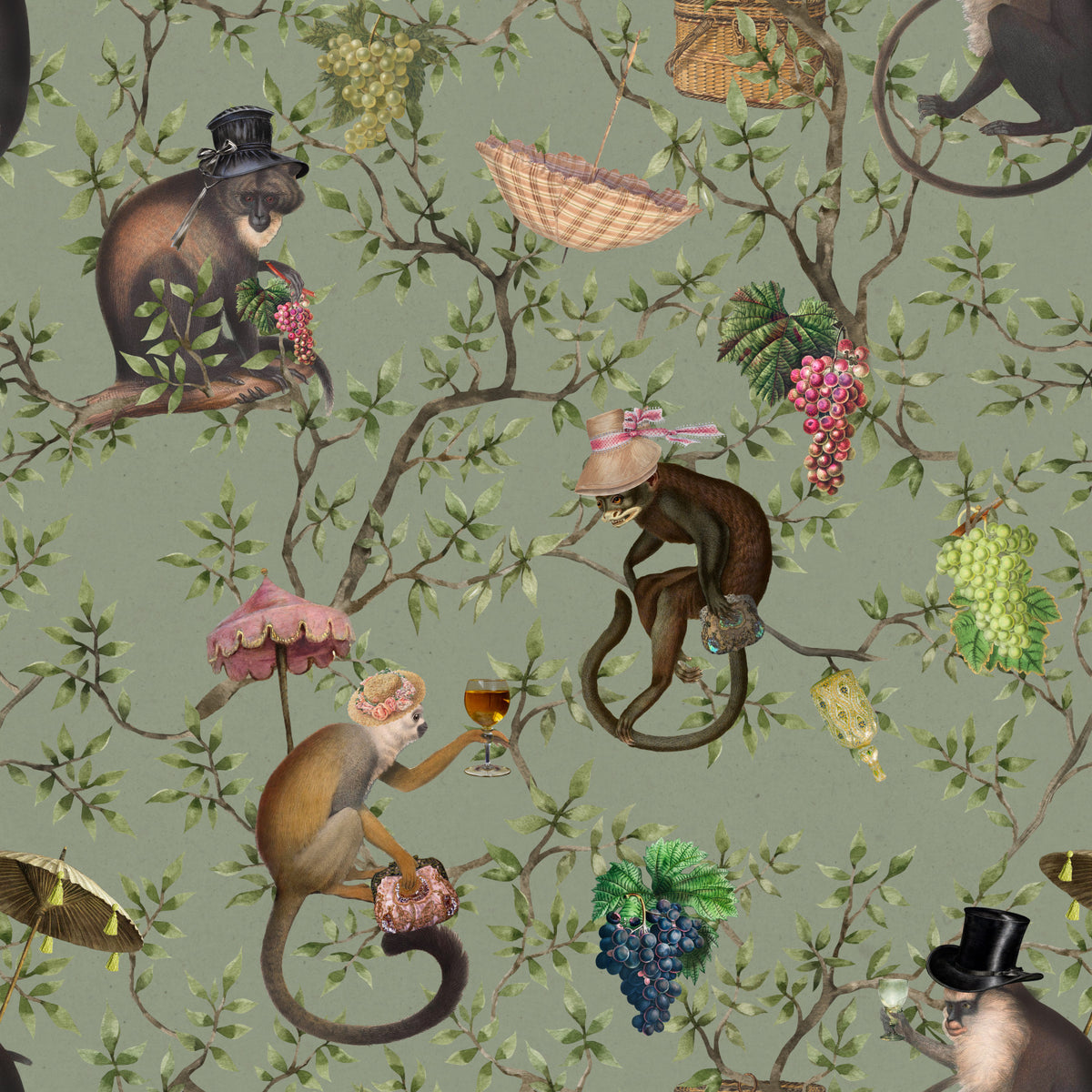 Monkeys in the Vineyard Wallpaper⁠ in your room — zoomed