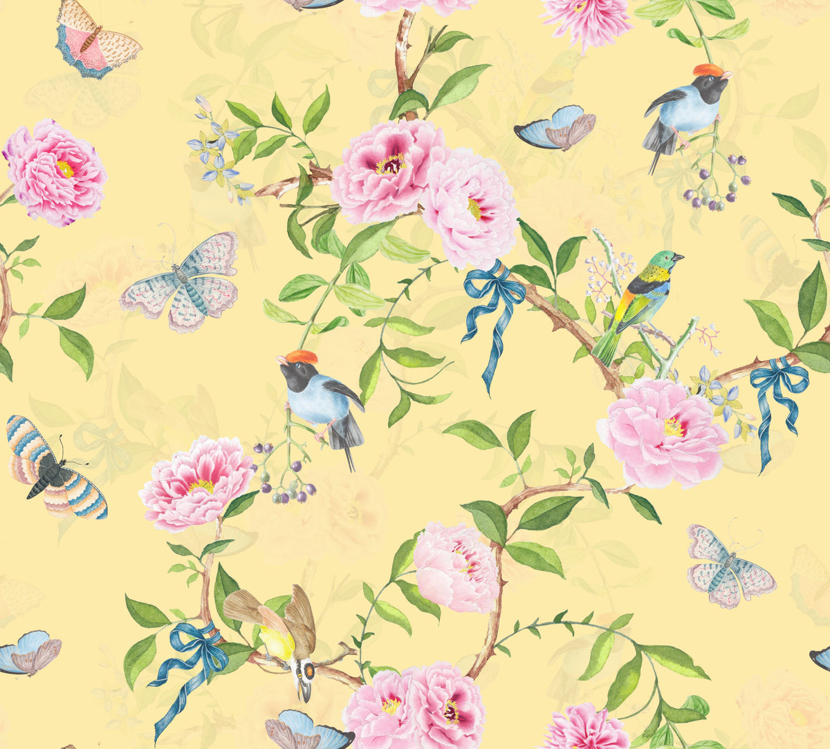 Pastel Paradise Chinoiserie Birds & Blooms Wallpaper⁠
