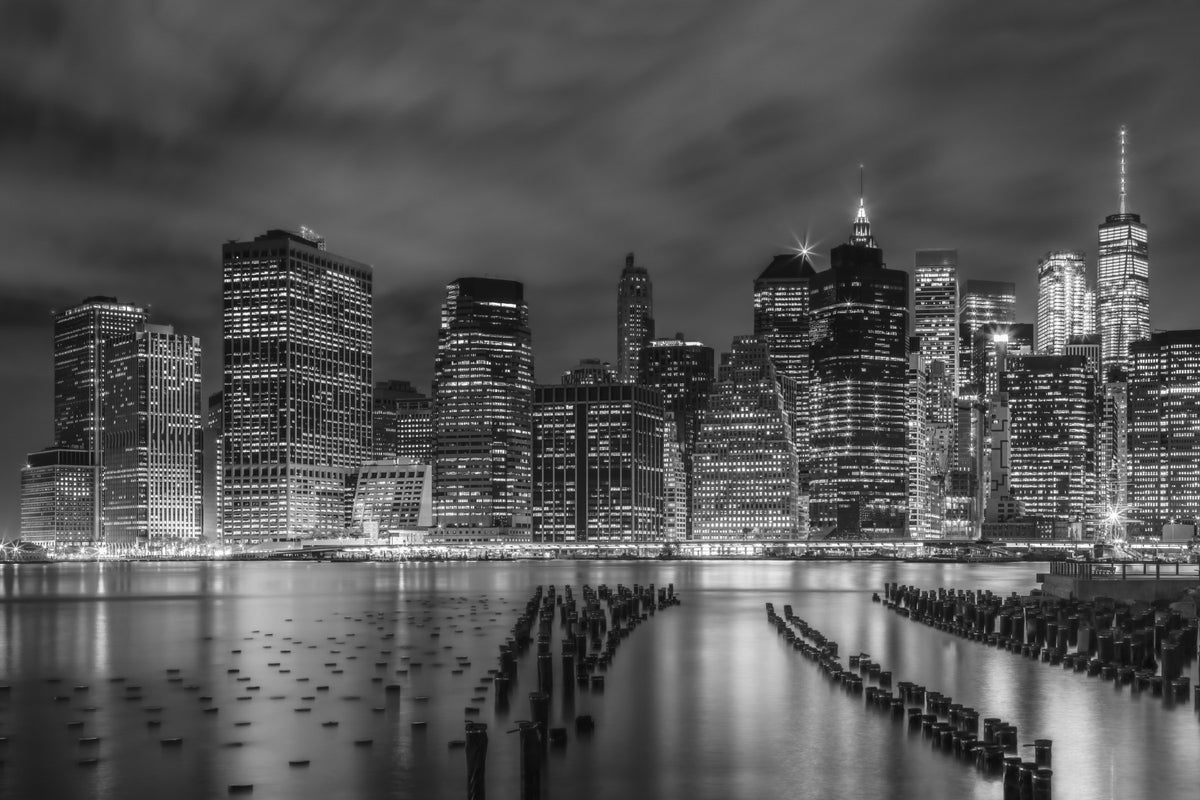 NEW YORK CITY Monochrome Night Impressions Wall Mural in your room — zoomed