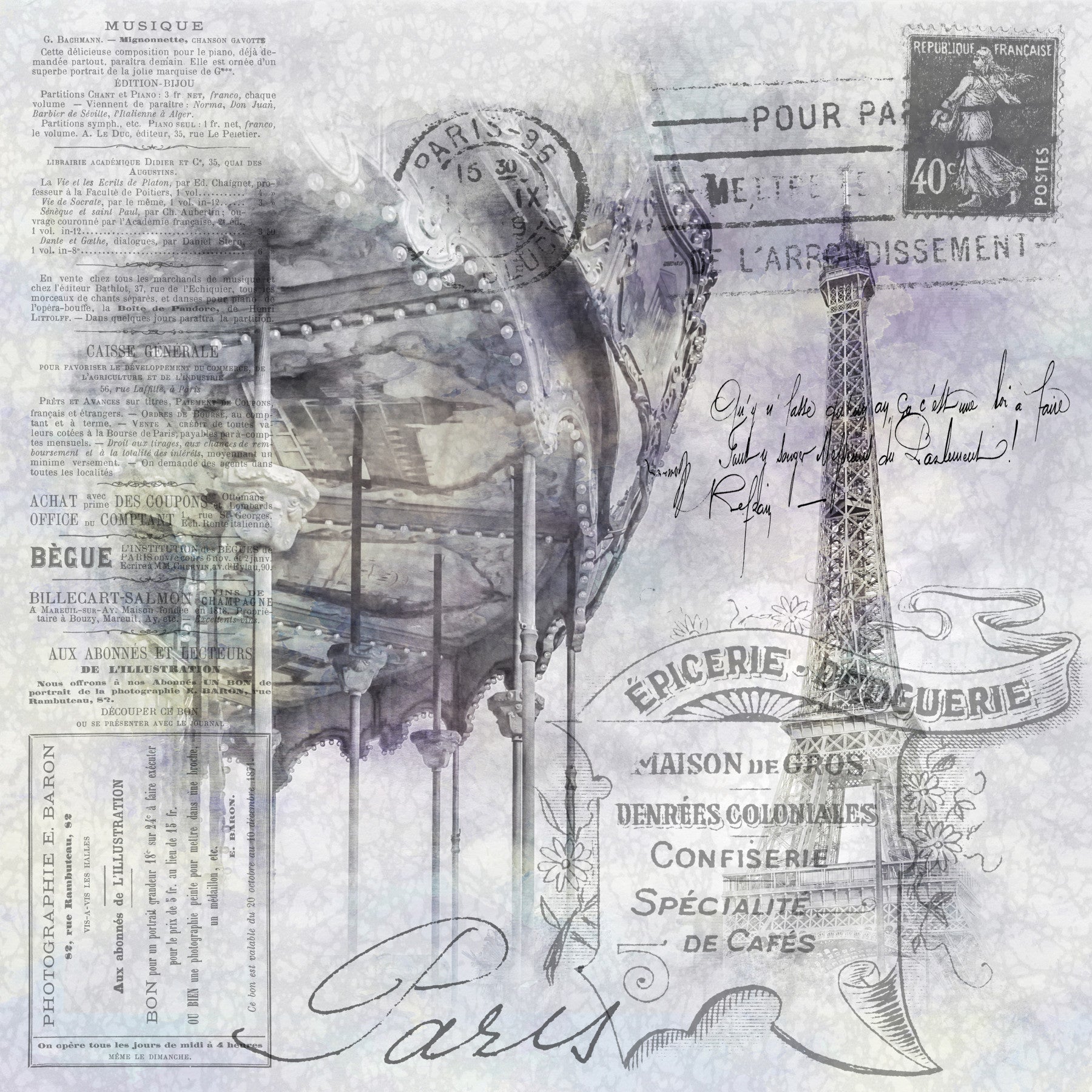Paris Collage | Eiffel Tower and carousel Wall Mural