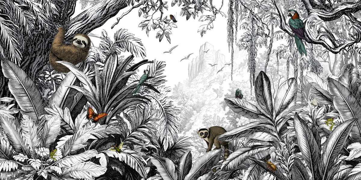 Jungle Vista - Black & White Wall Mural in your room — zoomed