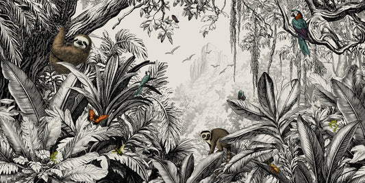 Jungle Vista - Black & Off-White Wall Mural