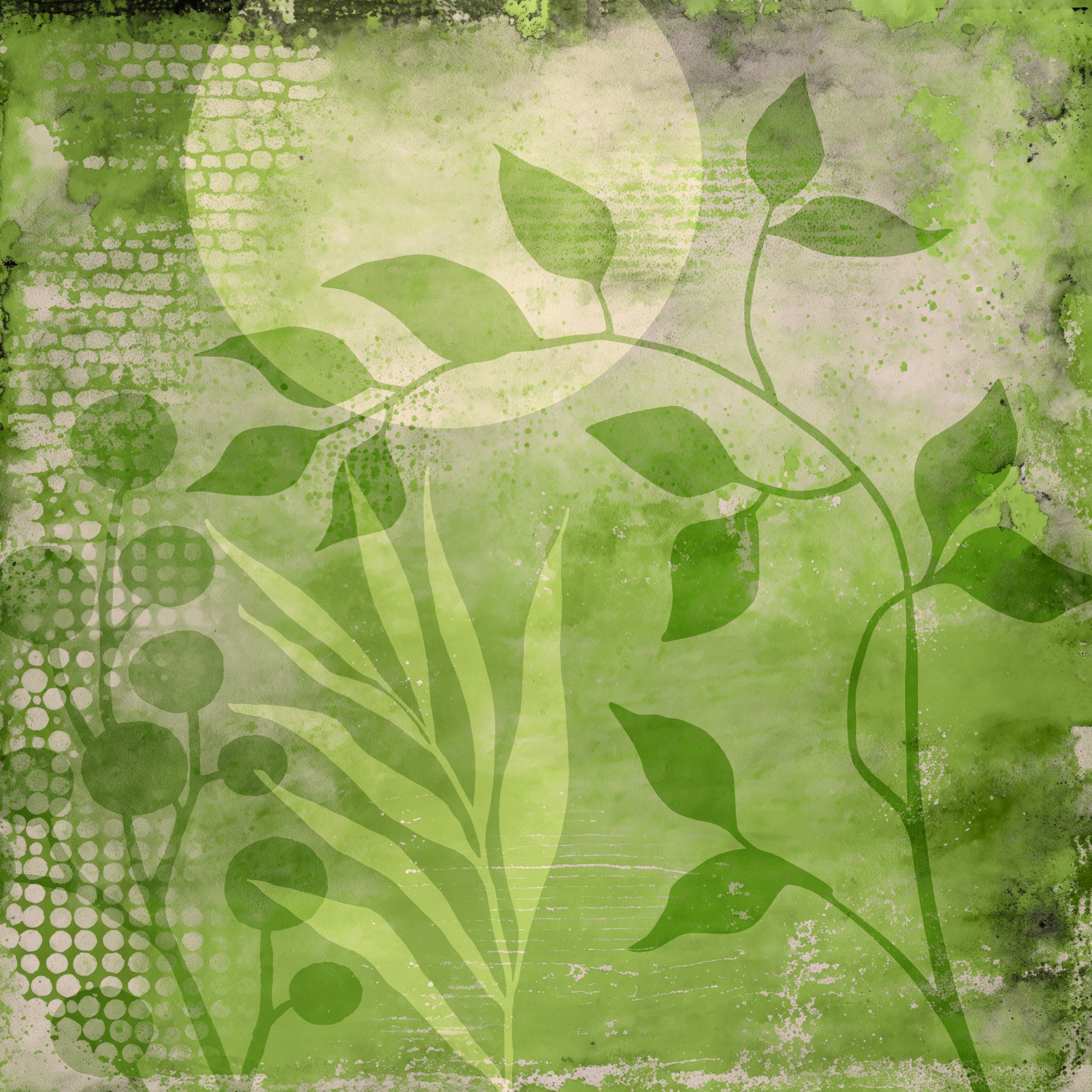 Abstract Greenery Mixed Media Art Wall Mural