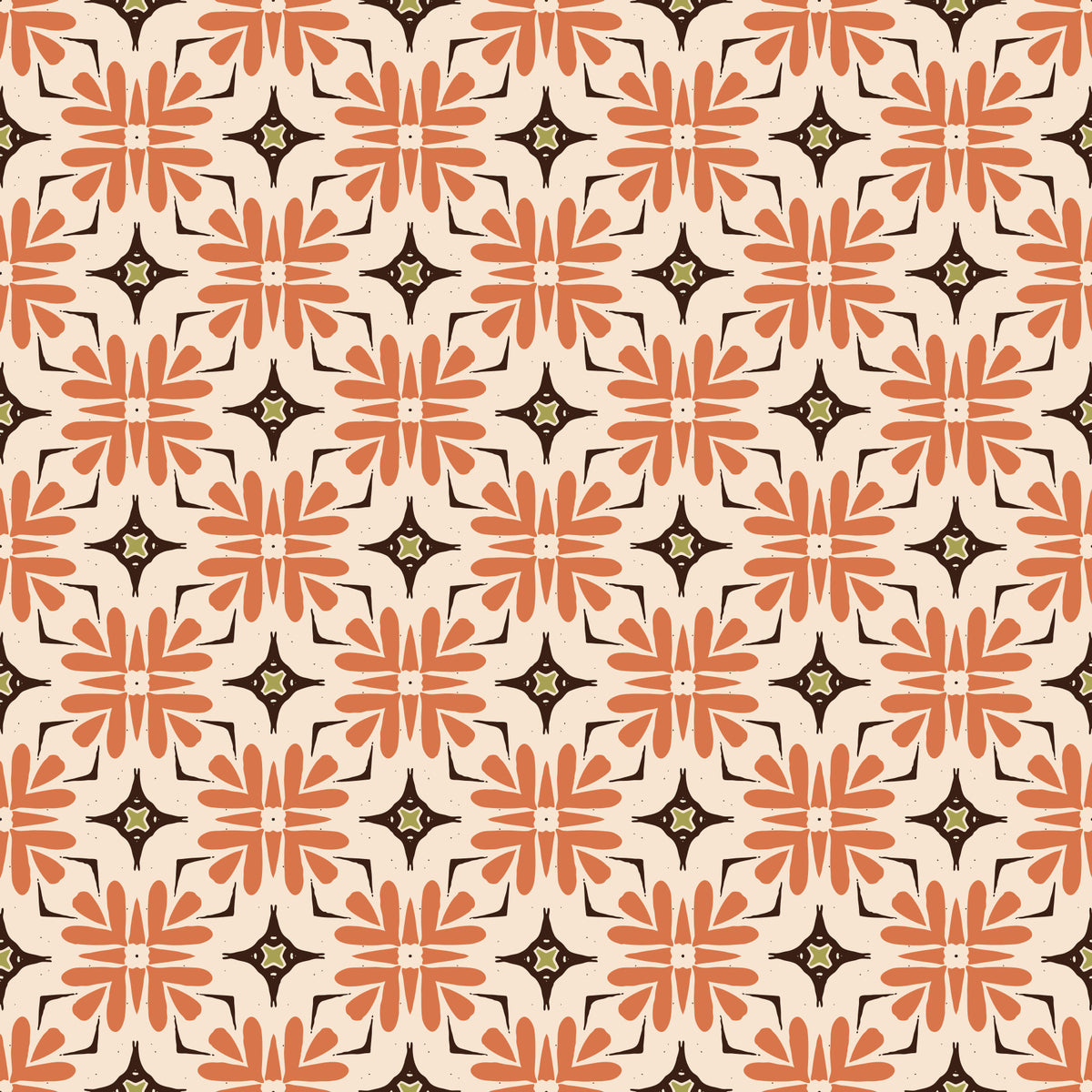 Bohemian Organic Tile Orange Wallpaper⁠ in your room — zoomed