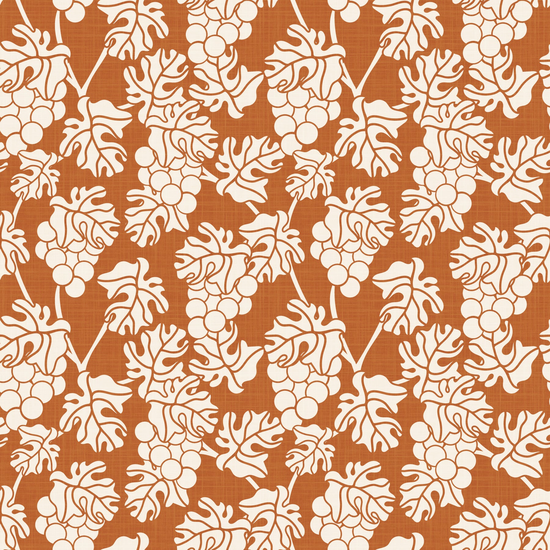 Mediterranean Vineyard Terracotta Wallpaper with grapevine design.

