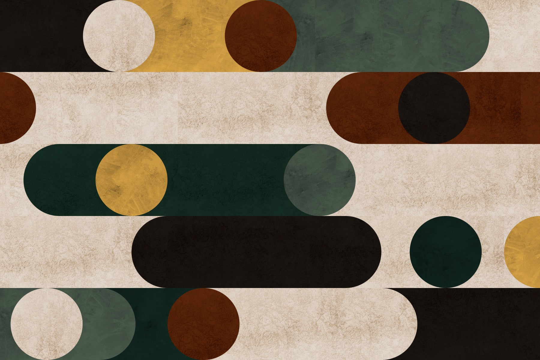 Geometric wall mural with striking circles and clean lines.

