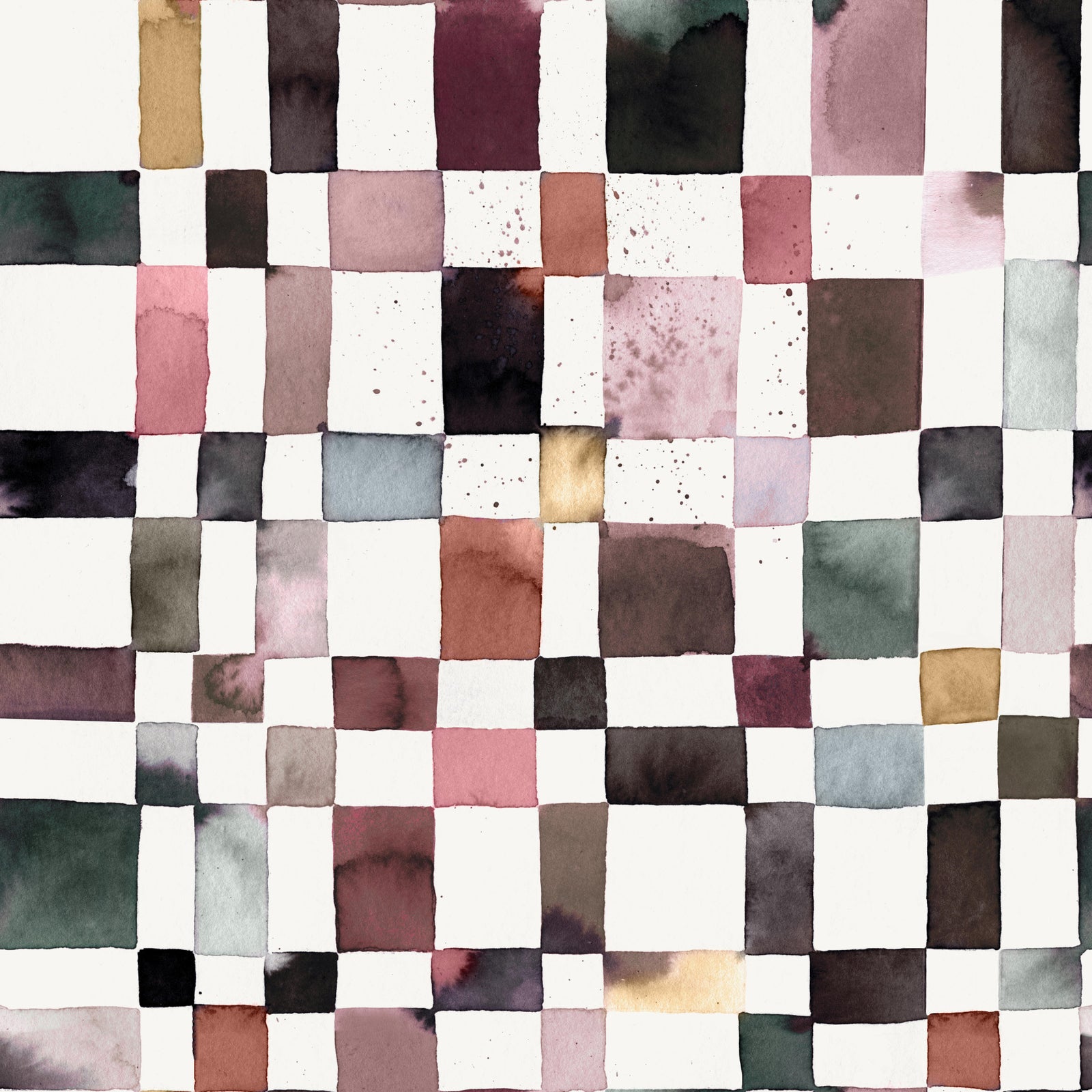 Watercolor Checker Geometric Wallpaper⁠