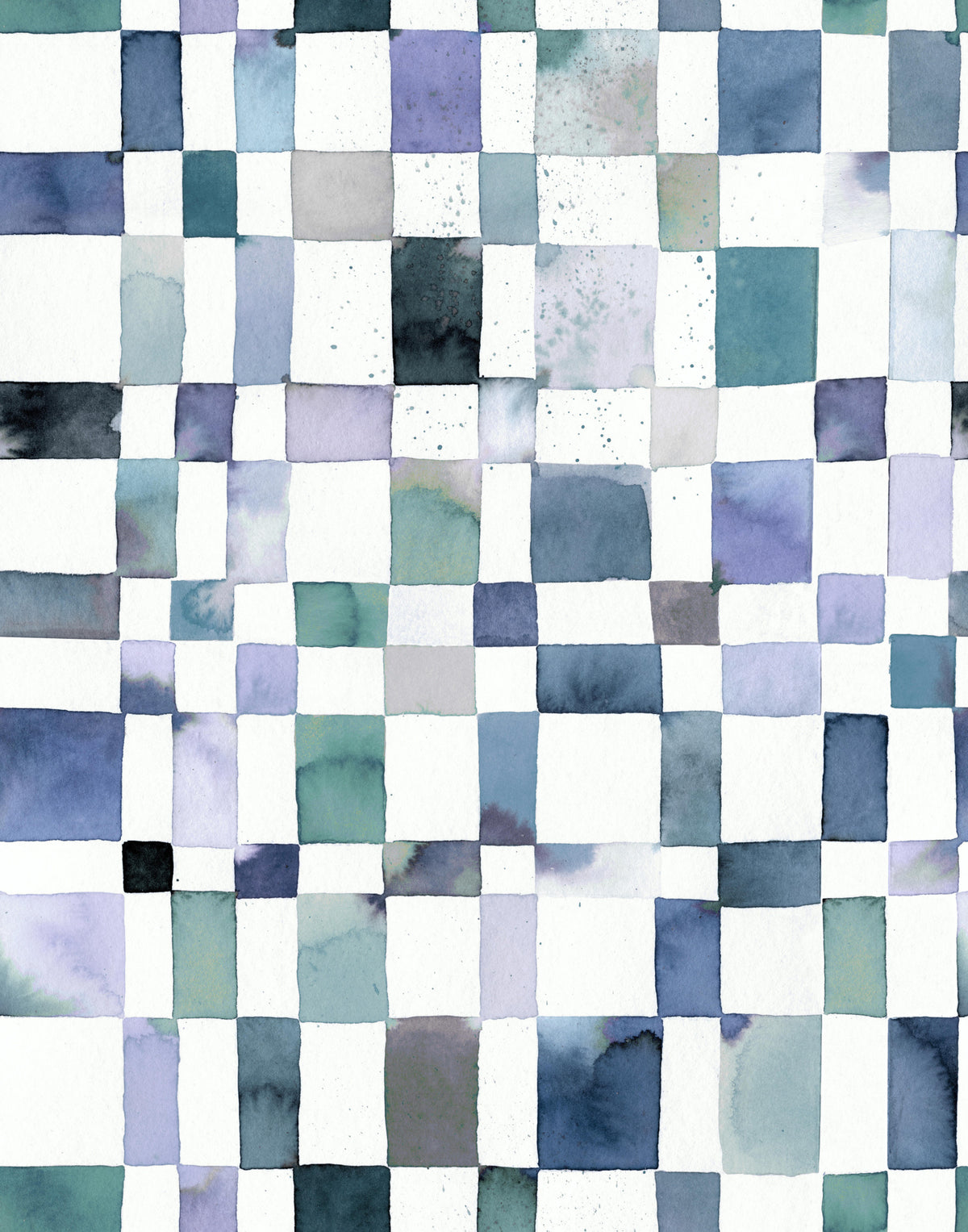 Watercolor Checker Geometric Blue Wallpaper⁠