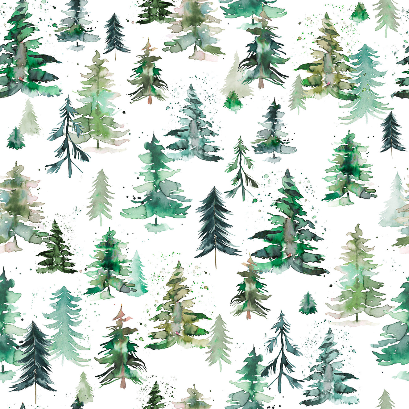 Watercolor Forest Trees Spruces Wallpaper⁠