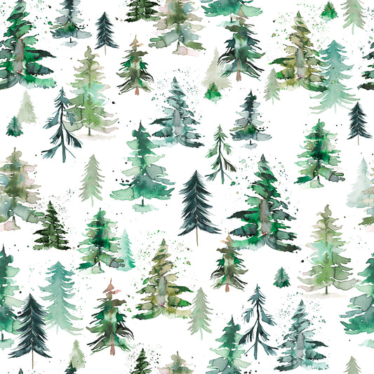 Watercolor Forest Trees Spruces Wallpaper⁠