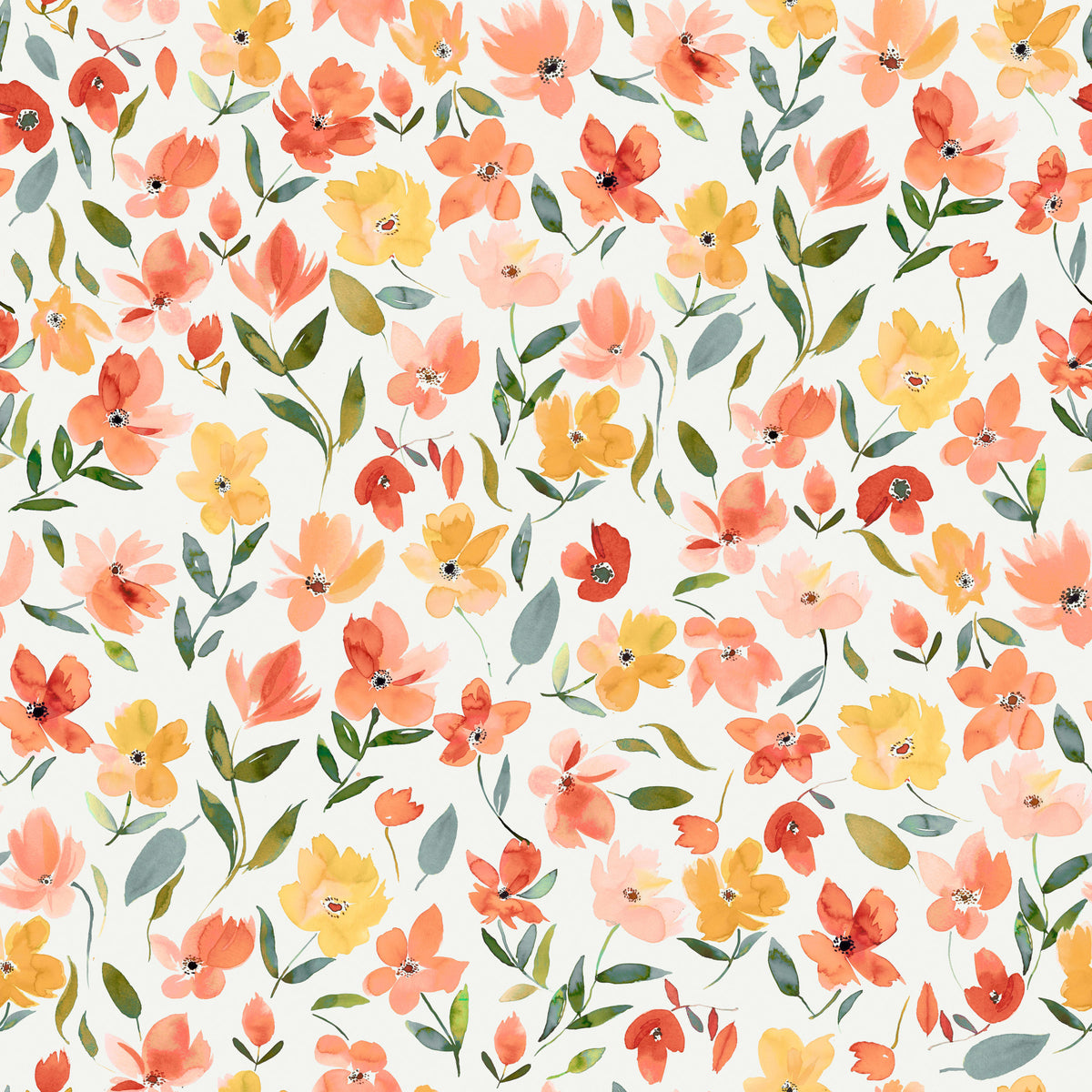 Watercolor Fresh Flowers Orange Yellow Wallpaper⁠ in your room