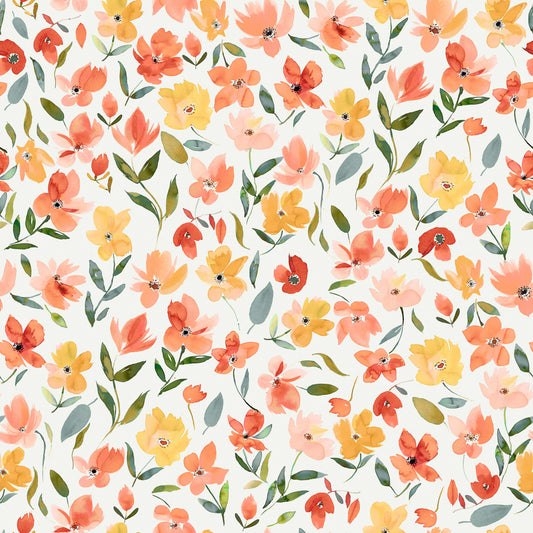 Watercolor Fresh Flowers Orange Yellow Wallpaper⁠
