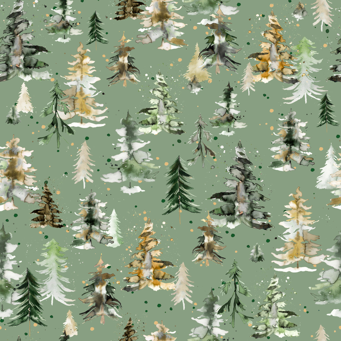 Watercolor Pines Spruces Forest Nature Sage Green Wallpaper⁠