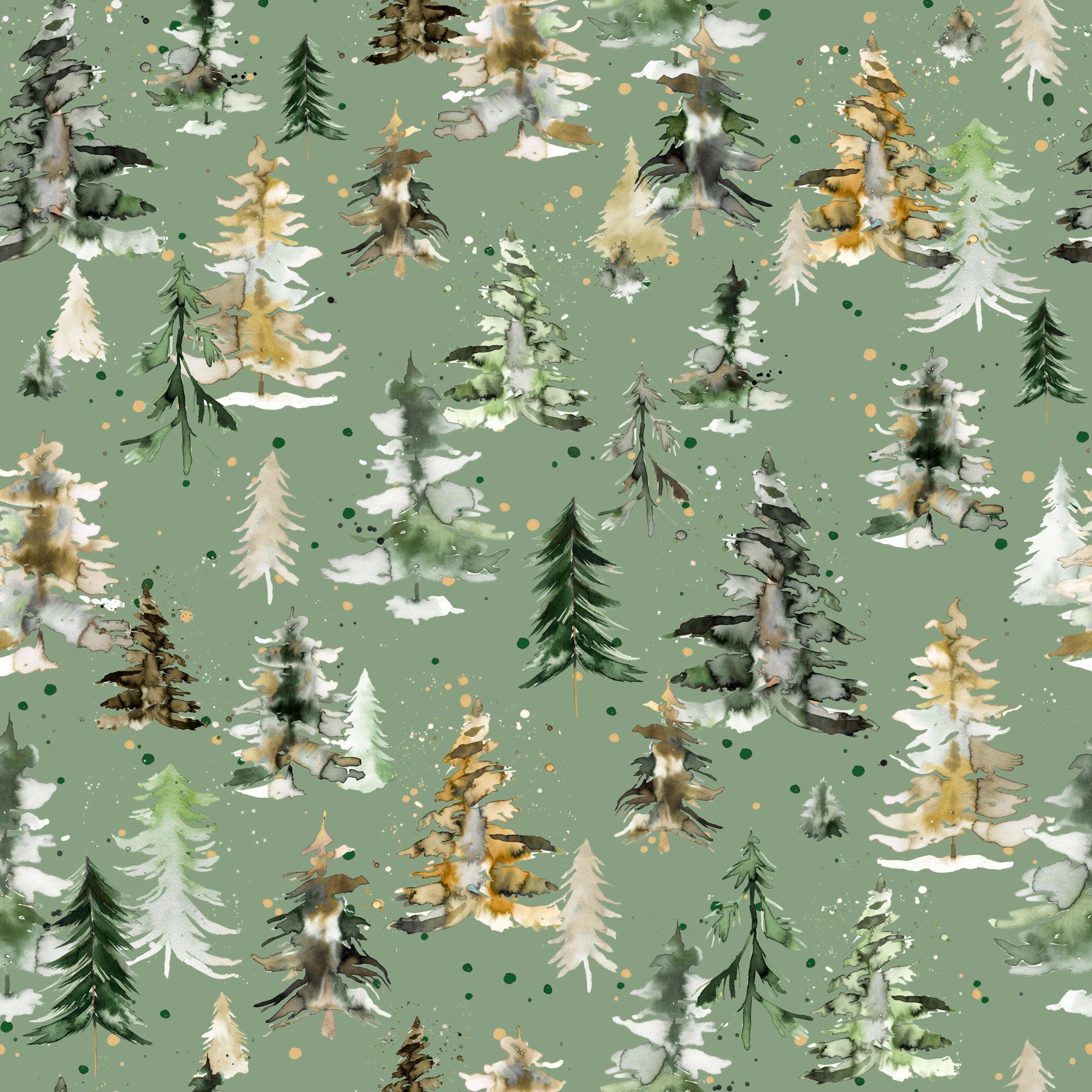 Watercolor Pines Spruces Forest Nature Sage Green Wallpaper⁠
