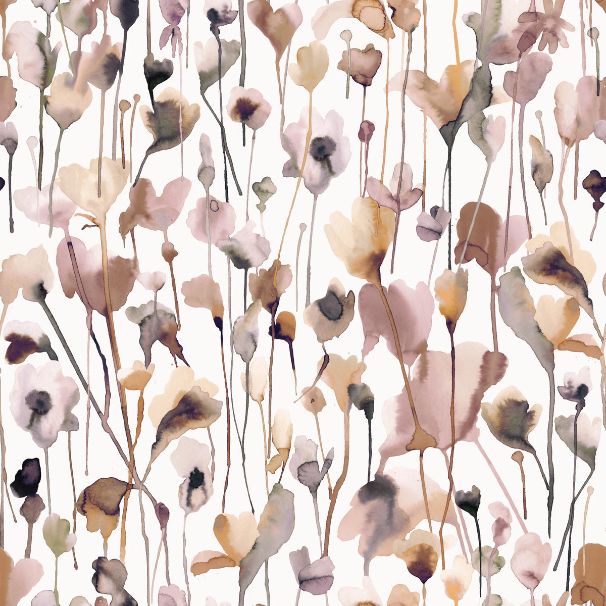 Wild Flowers Watercolor Natural Beige Wallpaper⁠ in your room