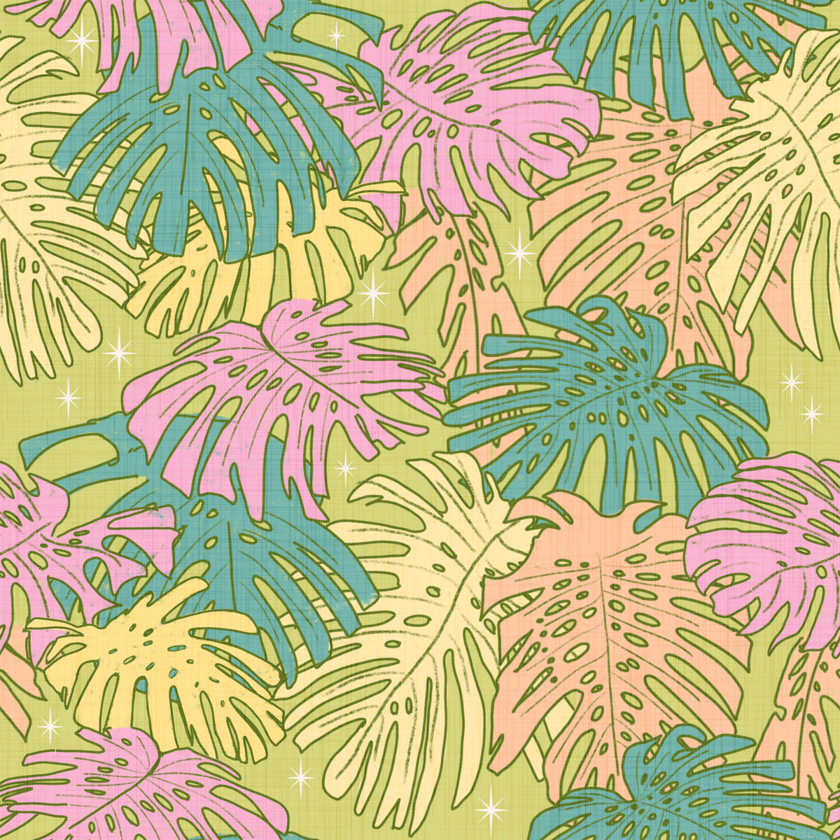 Pastel Tropical Monstera - Palm Springs Retro Avocado Wallpaper⁠