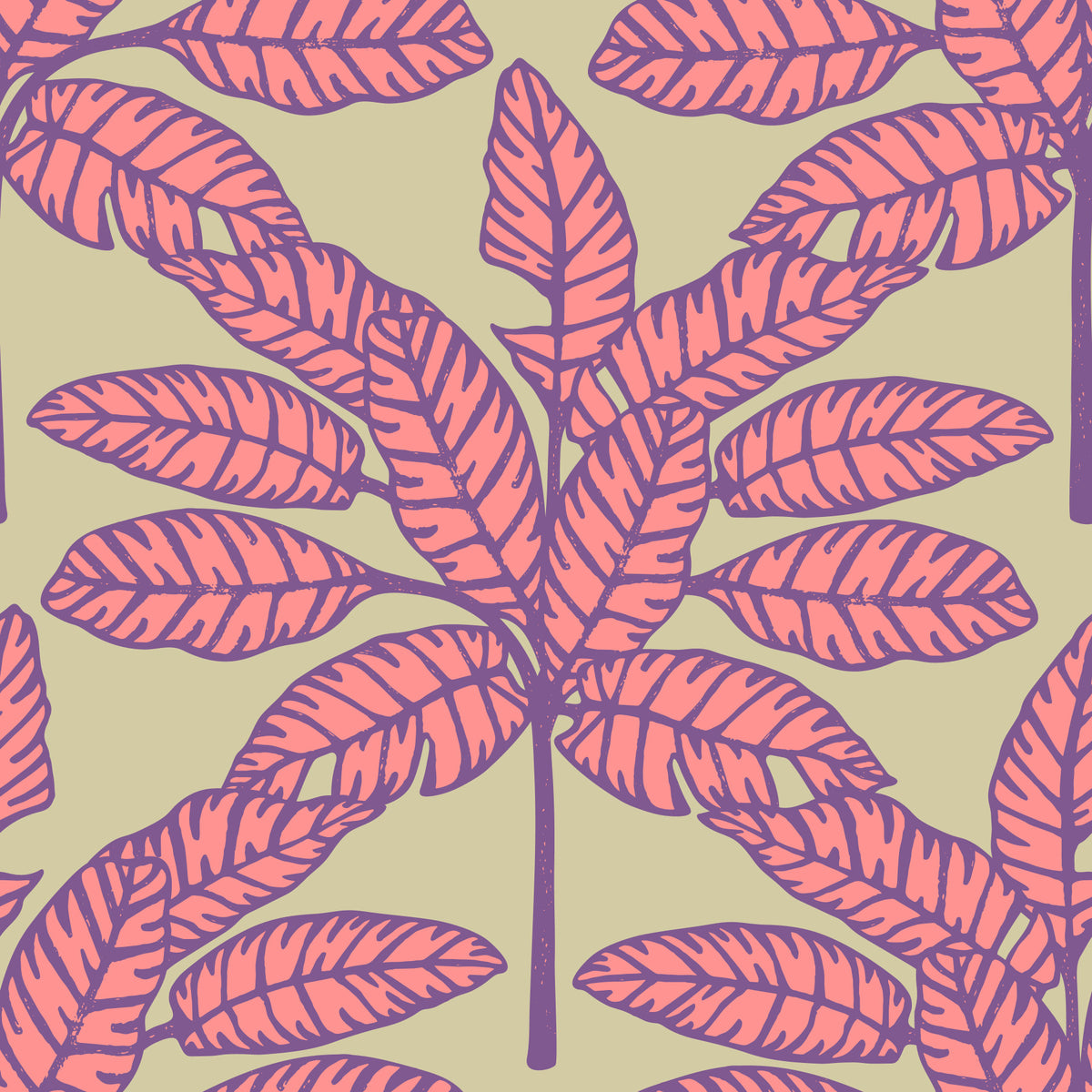 Desert Leaves Oasis Retro Mid Century Tropical Pink Purple Cream Wallpaper⁠ in your room