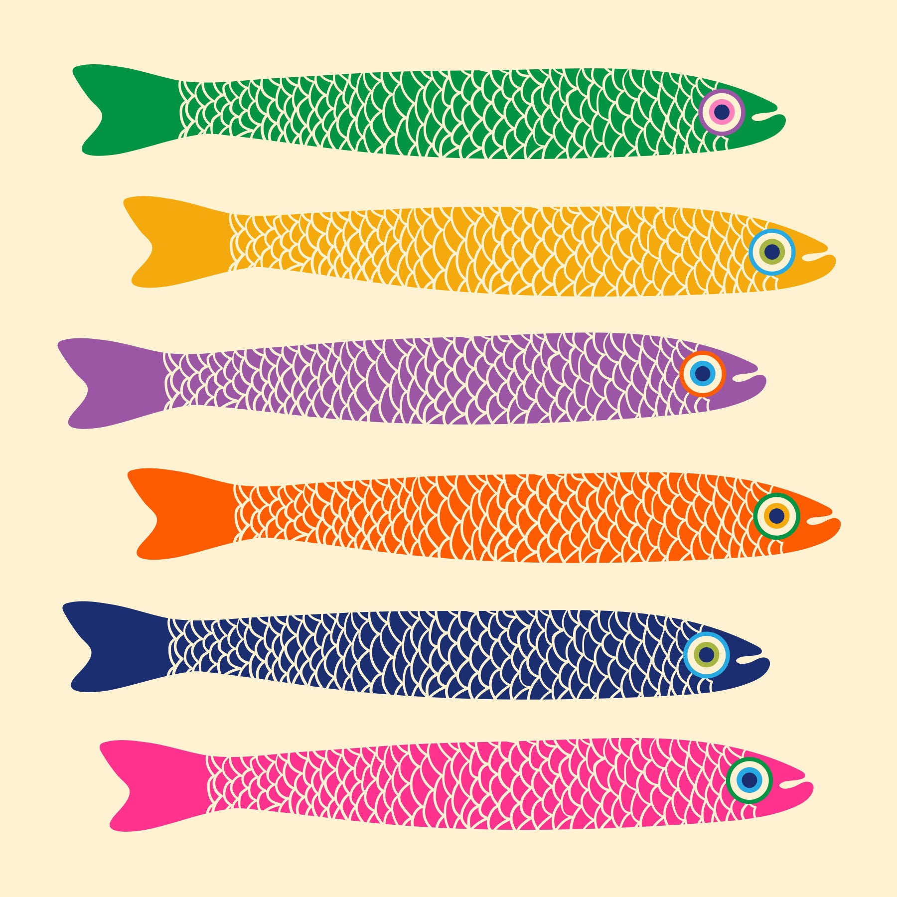 Anchovies Bright Rainbow Fish on Cream Wall Mural