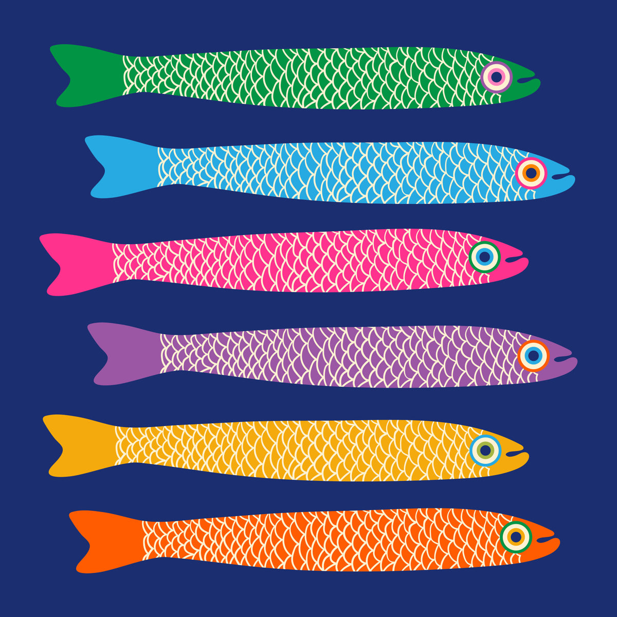 Anchovies Bright Rainbow Fish on Royal Blue Wall Mural in your room