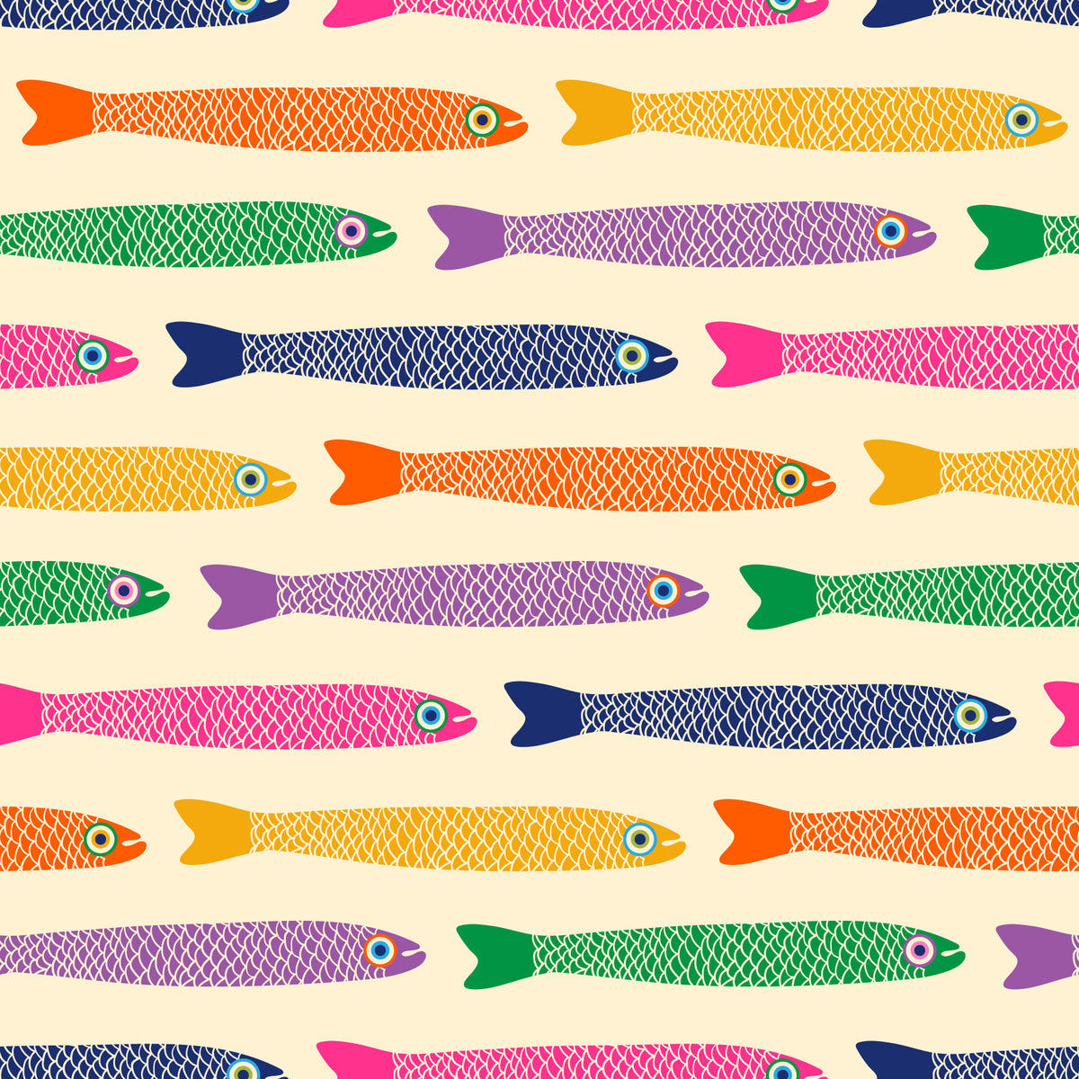 Anchovies Bright Rainbow Fish on Cream  Wallpaper⁠