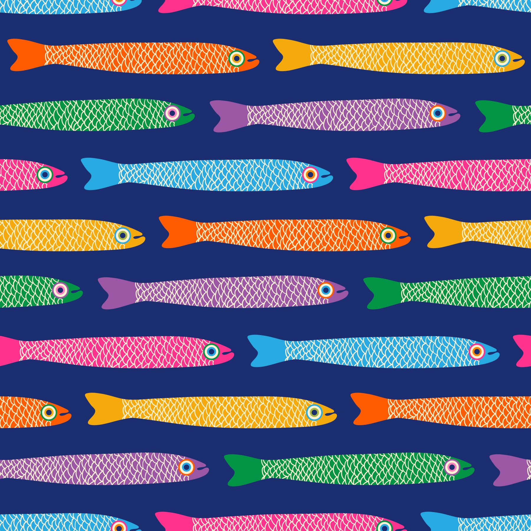 Anchovies Bright Rainbow Fish on Royal Blue Wallpaper⁠