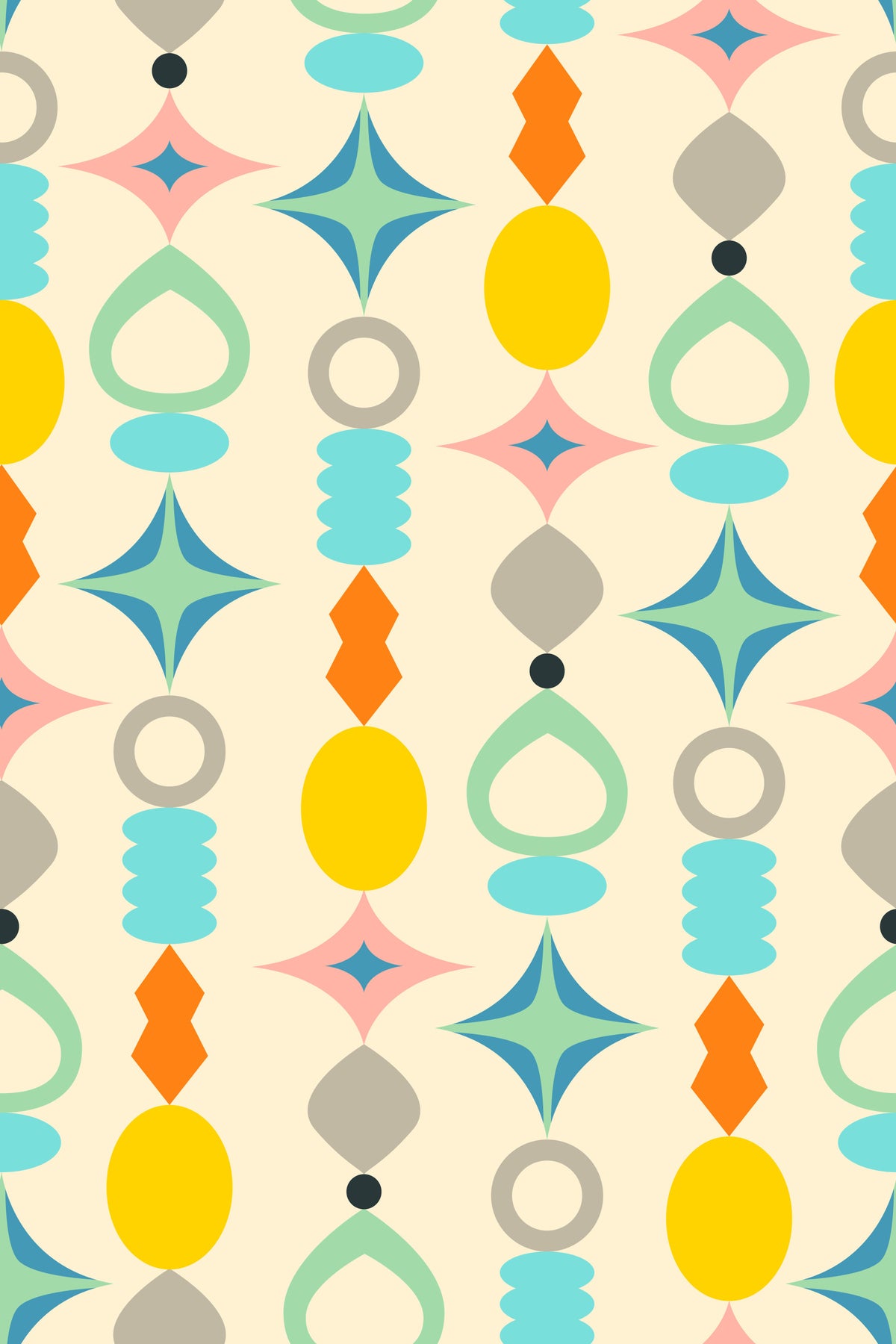 Suncatchers Retro Mid-Century Modern Abstract Shapes on Cream Wallpaper⁠ in your room
