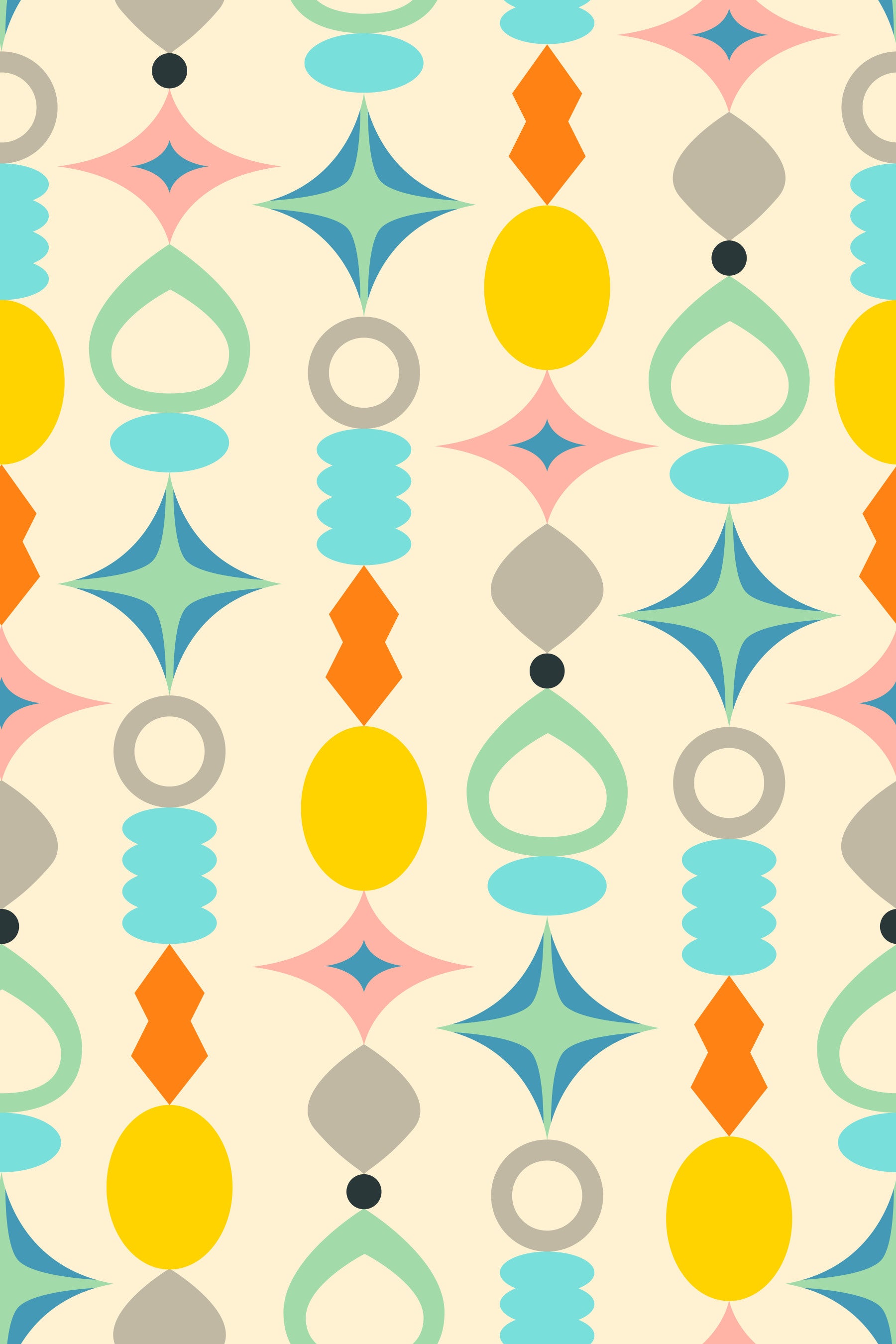 Suncatchers Retro Mid-Century Modern Abstract Shapes on Cream Wallpaper⁠ in your room — zoomed