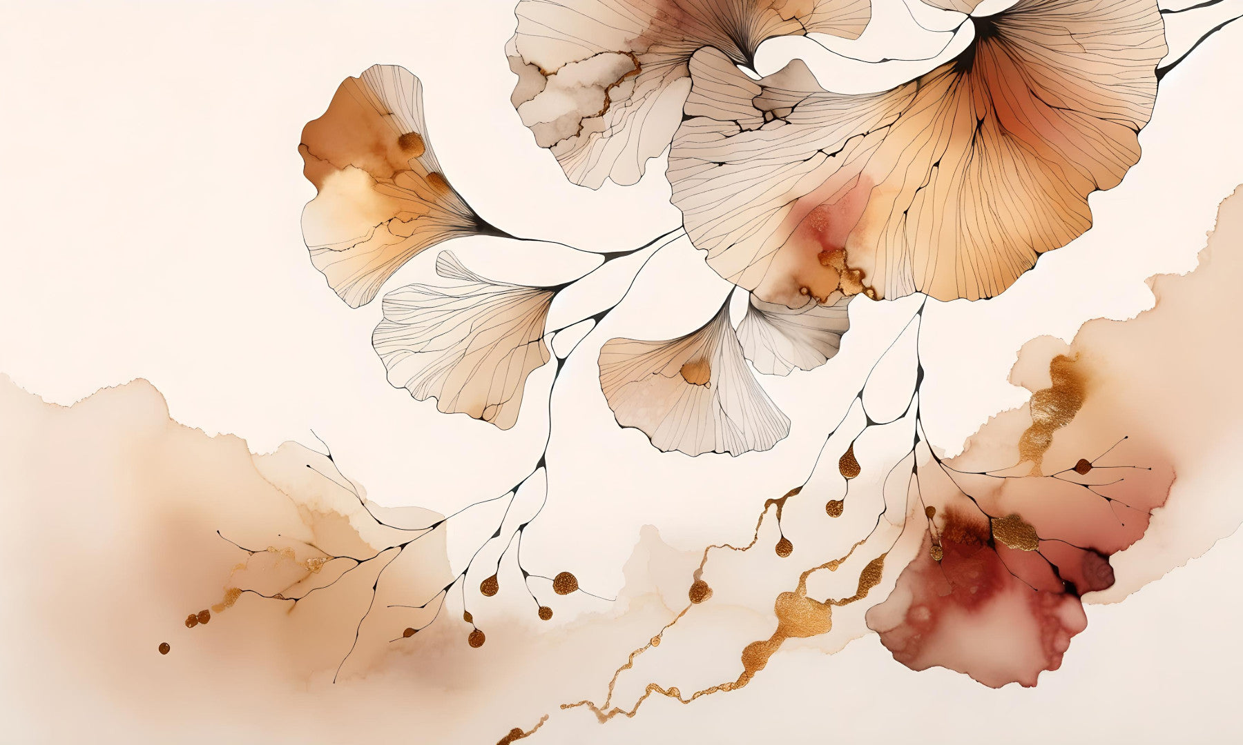 Amber Ginkgo Dreams Wall Mural in your room — zoomed