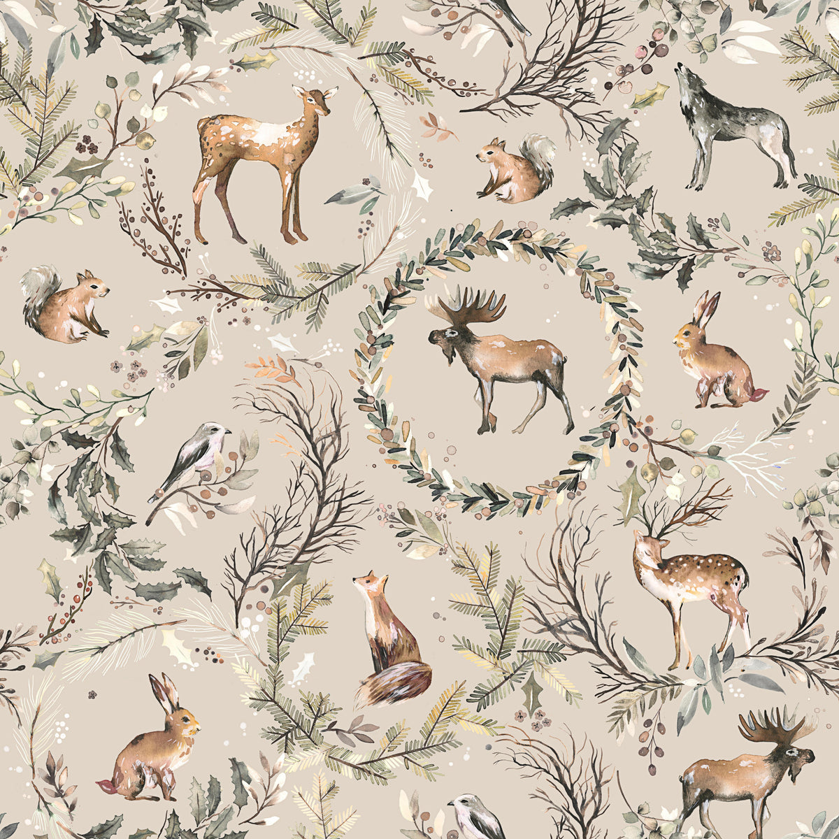 Wodland Animals Deer Fox Squirrels Wallpaper⁠ in your room