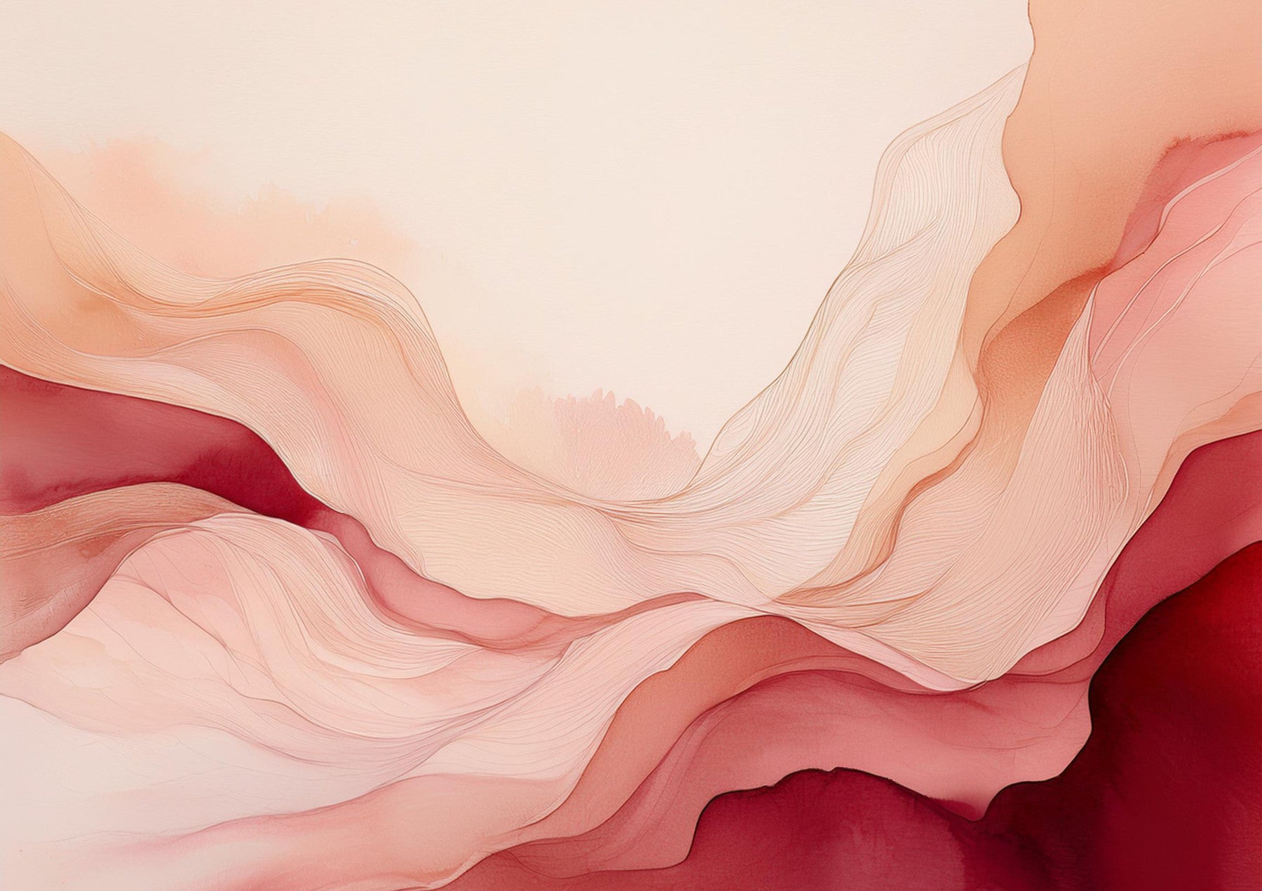 Abstract pink wave wallpaper in a London flat with neutral furniture.