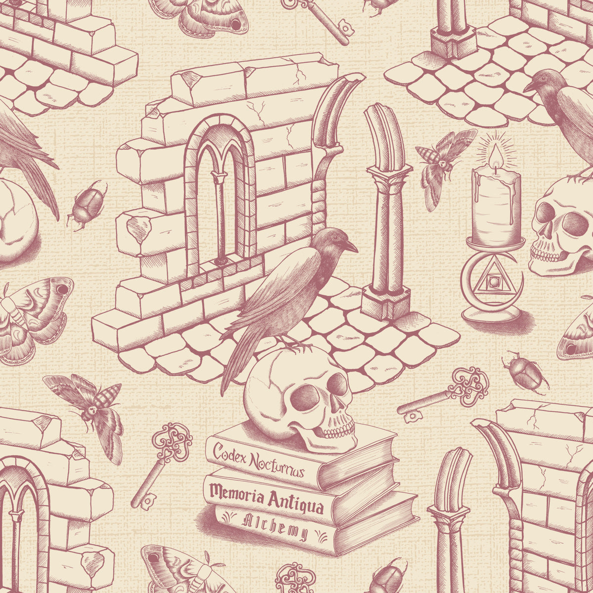 Dark Academia Toile de Jouy -  Vintage Rose Wallpaper⁠ in your room