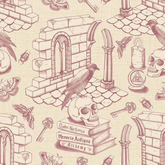 Dark Academia Toile de Jouy -  Vintage Rose Wallpaper⁠