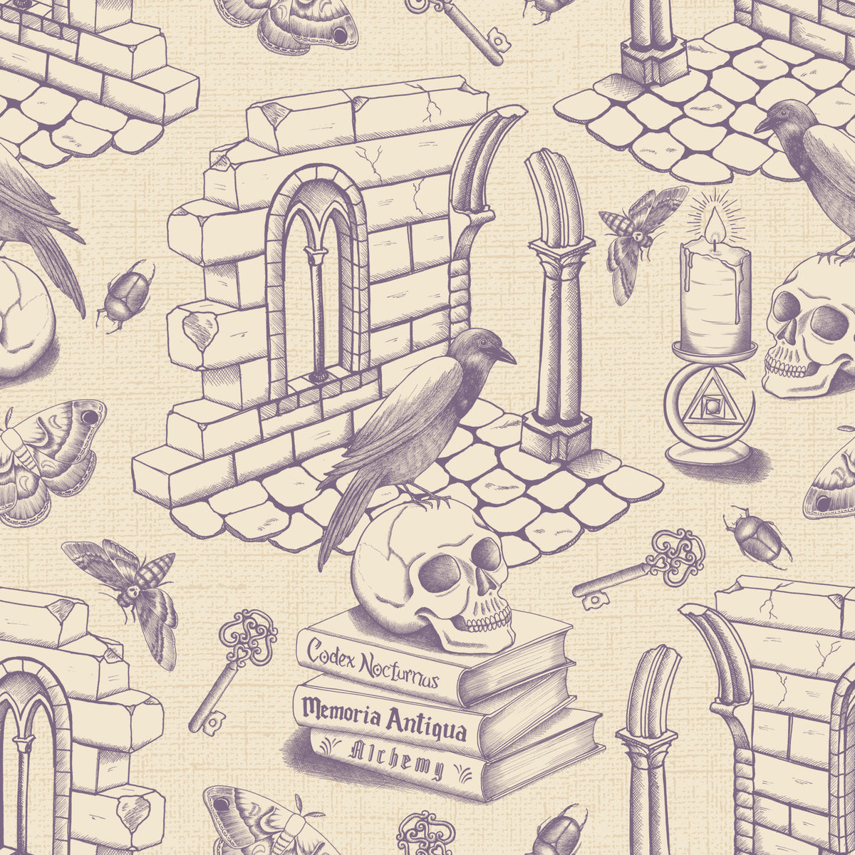Dark Academia Toile de Jouy -  Grey Purple Wallpaper⁠ in your room