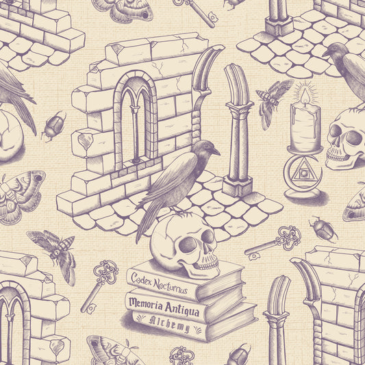Dark Academia Toile de Jouy -  Grey Purple Wallpaper⁠