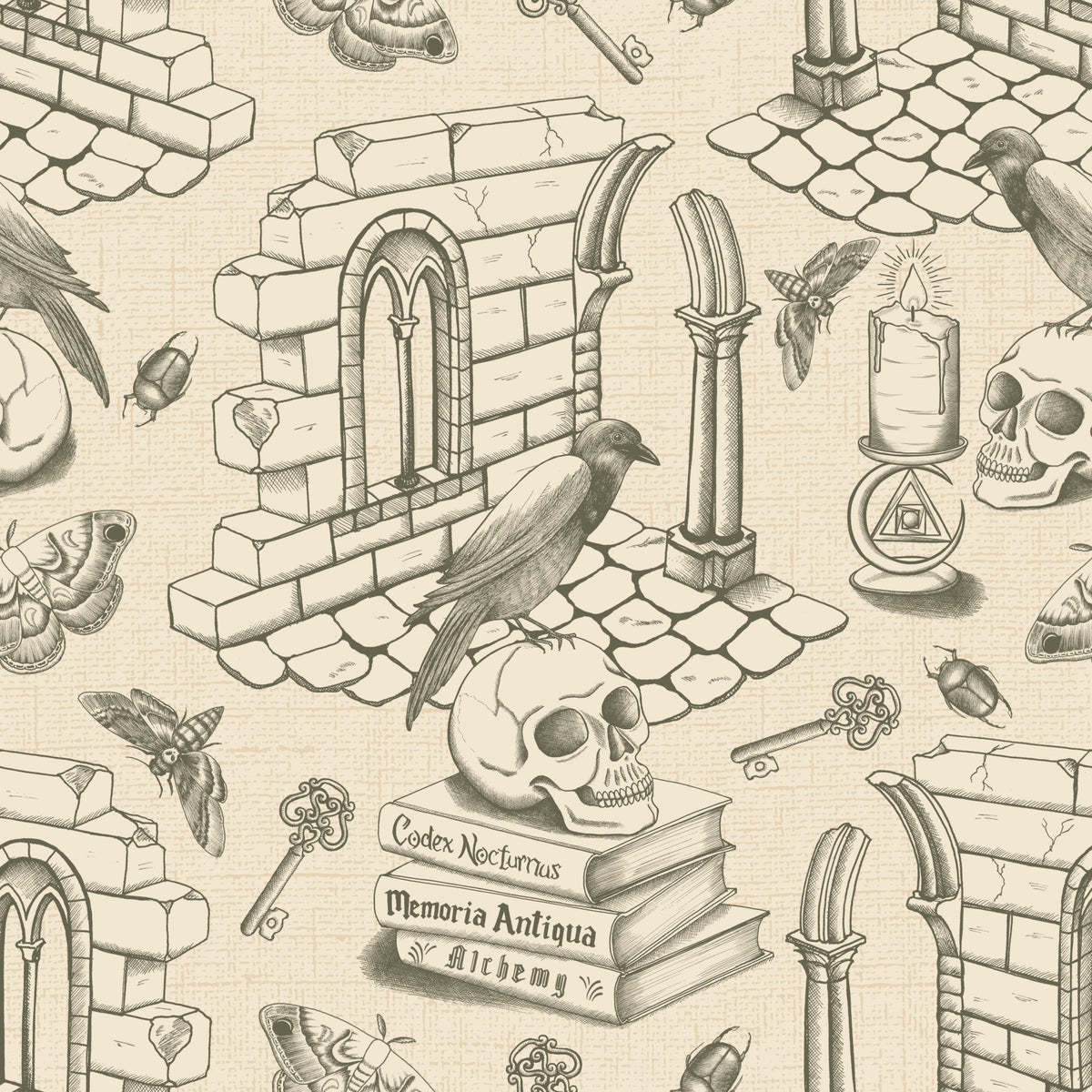 Dark Academia Toile de Jouie -  Olive Green Wallpaper⁠ in your room