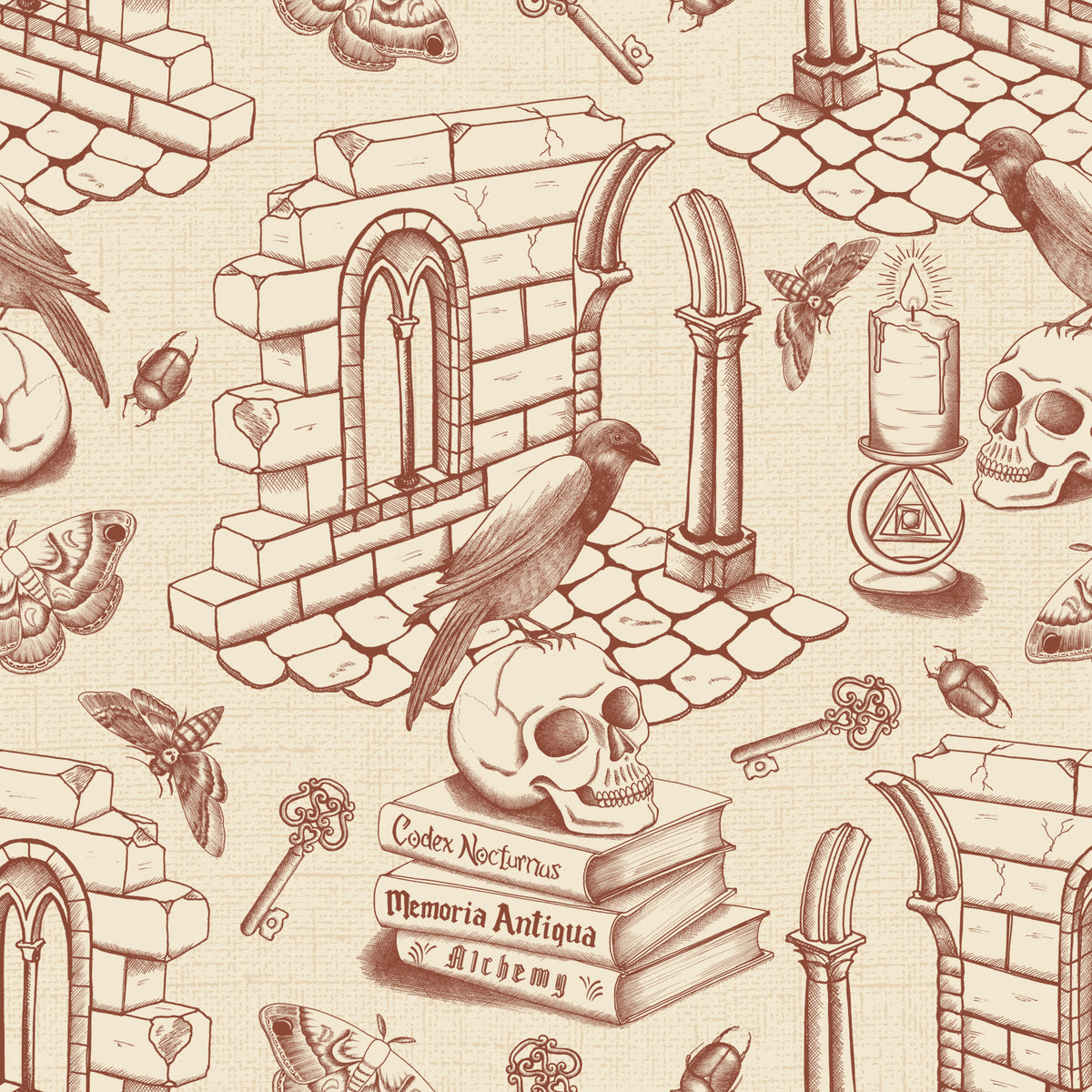 Dark Academia Toile de Jouy - Amber Wallpaper⁠ in your room