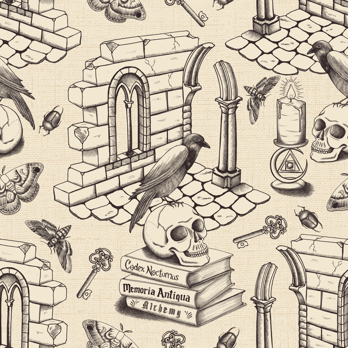 Dark Academia Toile de Jouy - Ink Black Wallpaper⁠