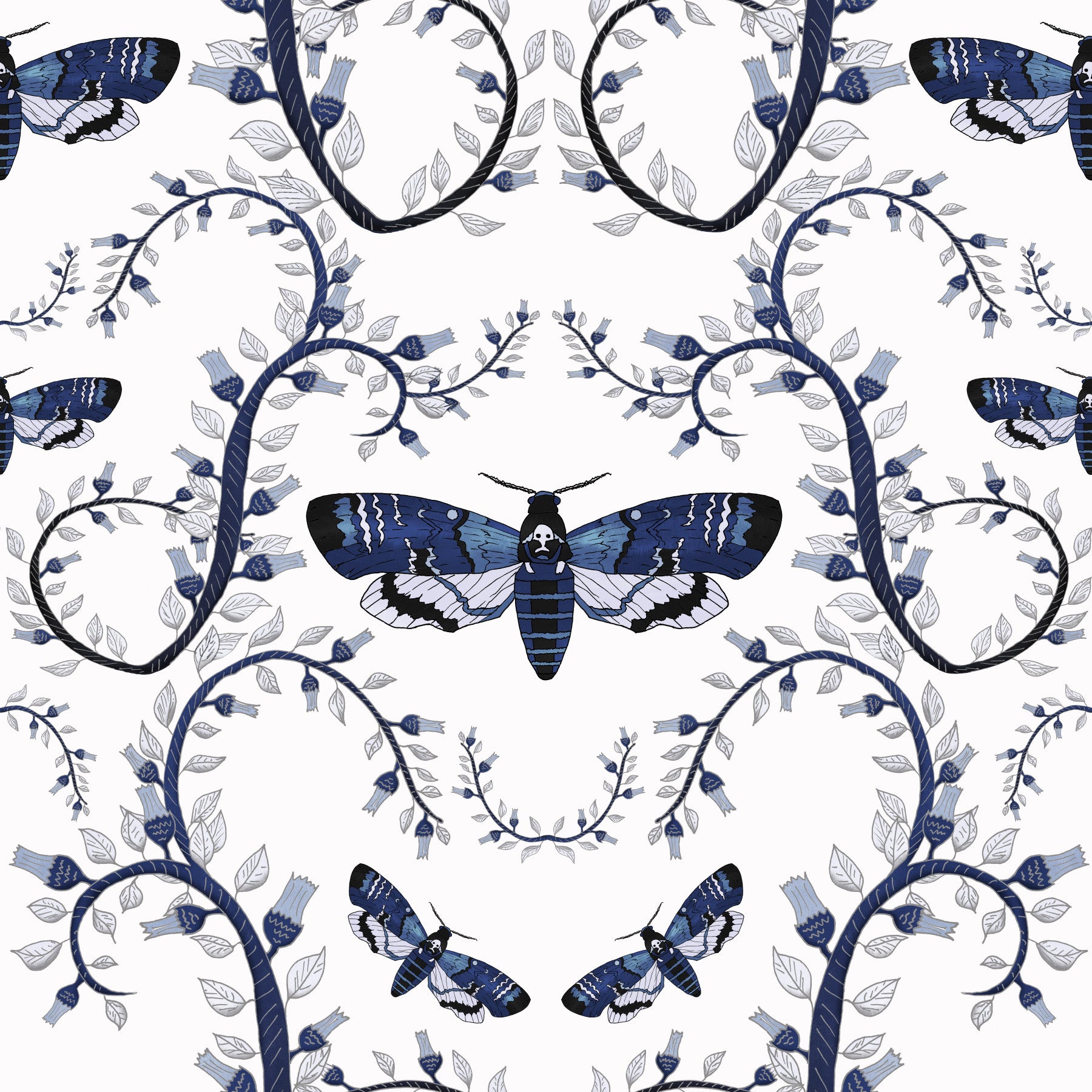 Blue Gothic Moth Vines  Wallpaper⁠
