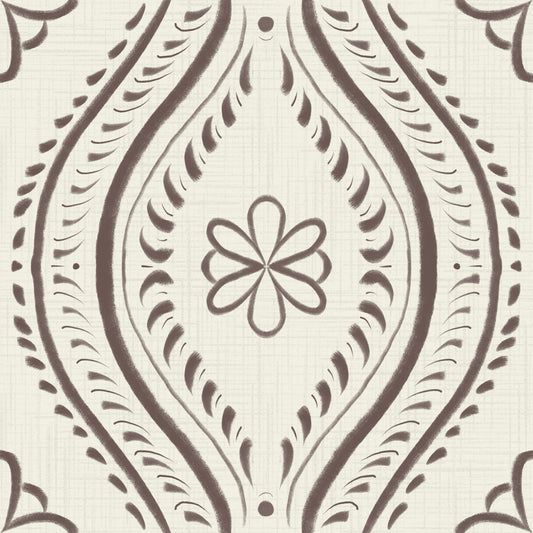 Faded Ogee Damask - Bright - Coffee Quartz Wallpaper⁠