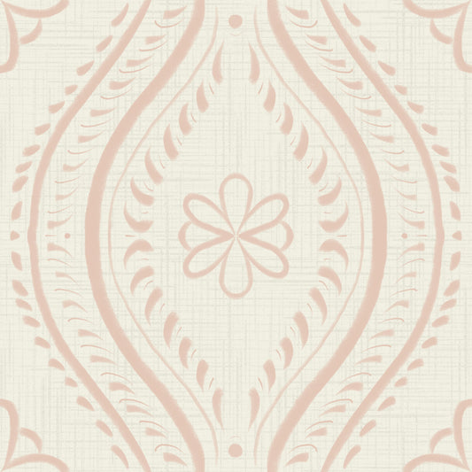 Faded Ogee Damask - Bright - Cream Tan Wallpaper⁠