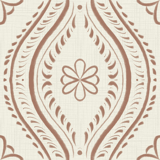 Faded Ogee Damask - Bright - Mocha Mousse Wallpaper⁠