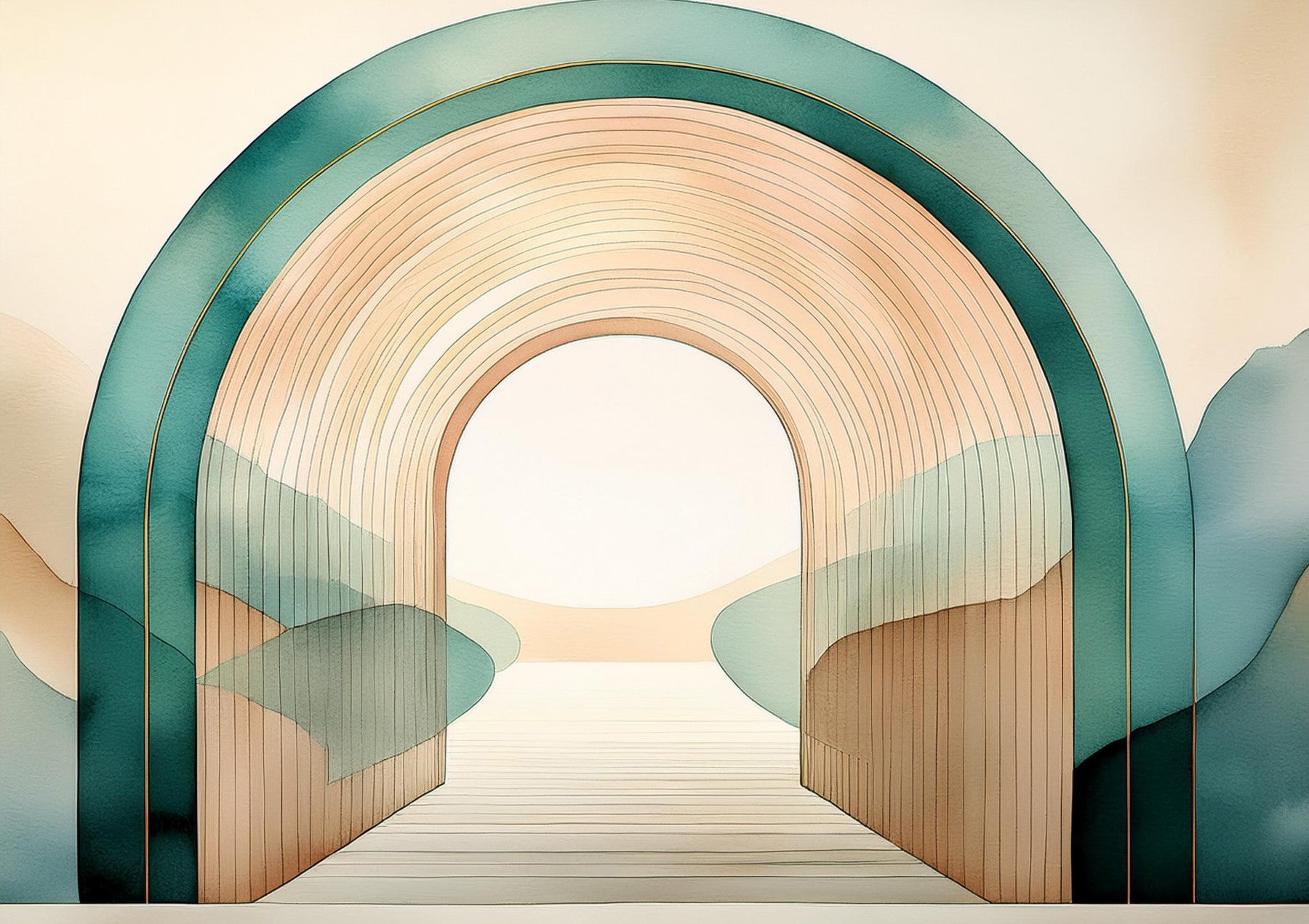 Teal Dream Arches Wall Mural in your room — zoomed