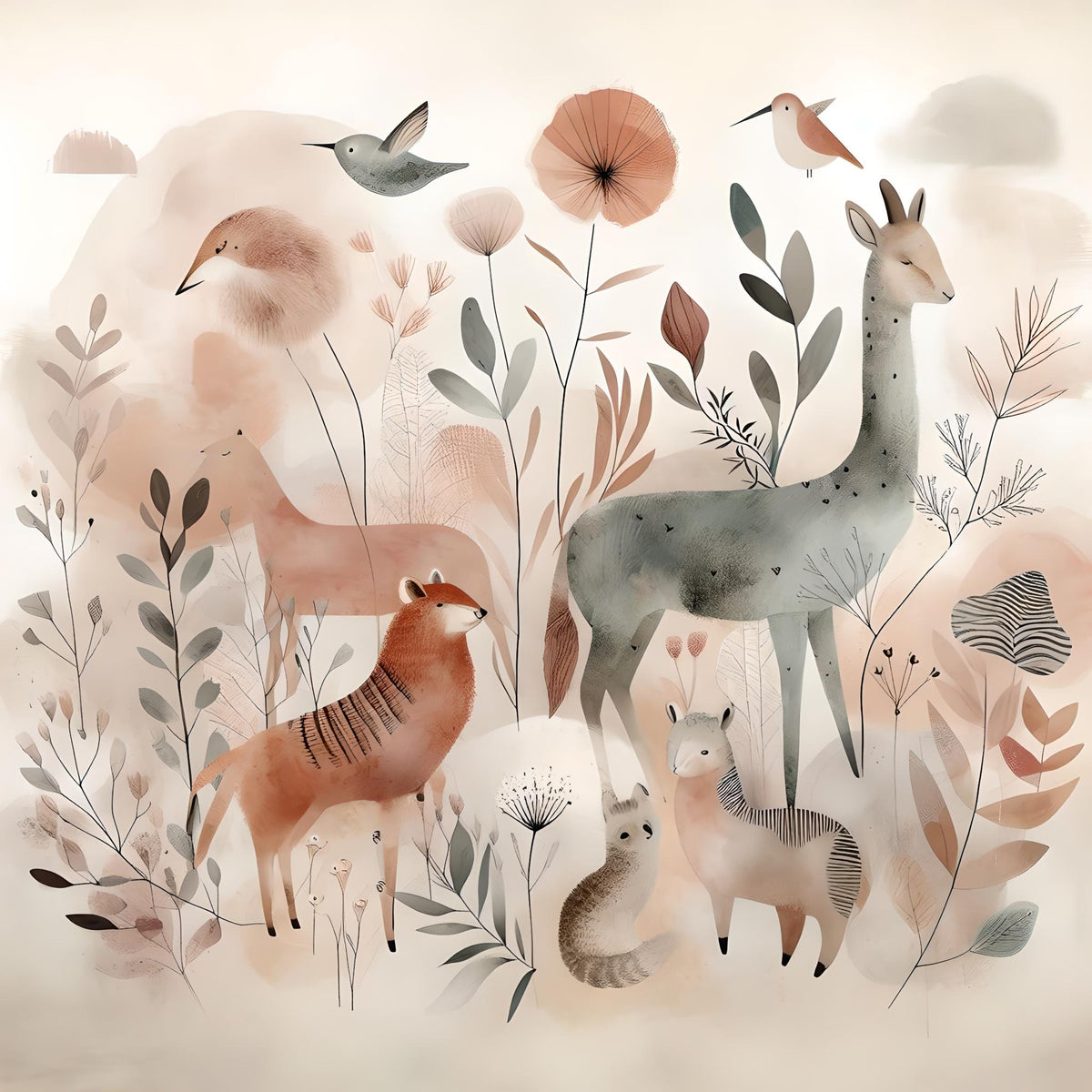 Gentle Woodland Safari Wall Mural in your room