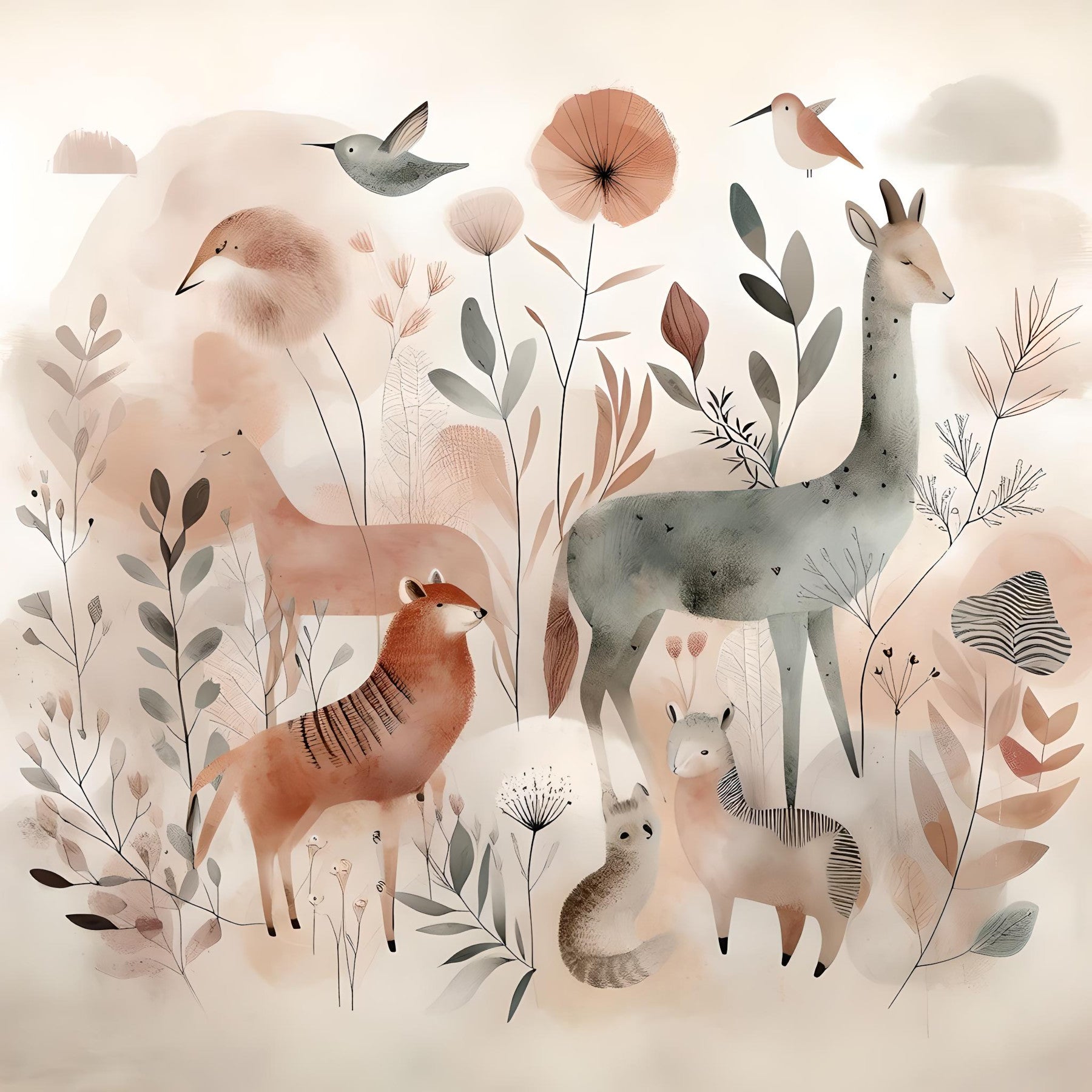 Gentle Woodland Safari Wall Mural