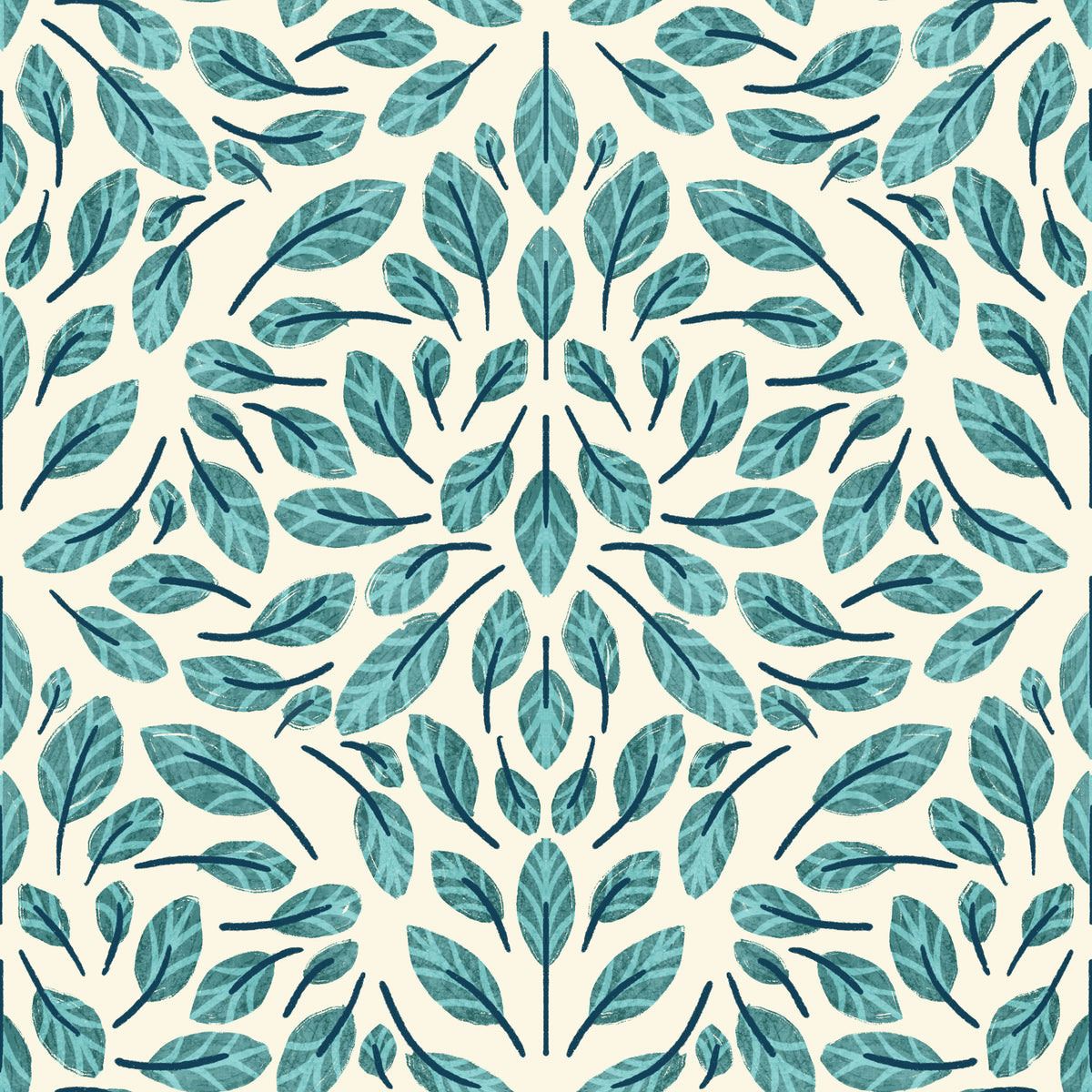 Serene Teal Leaves Wallpaper⁠ in your room — zoomed