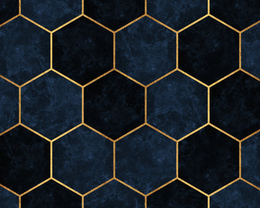Midnight Blue Luxury Hexagons Wall Mural