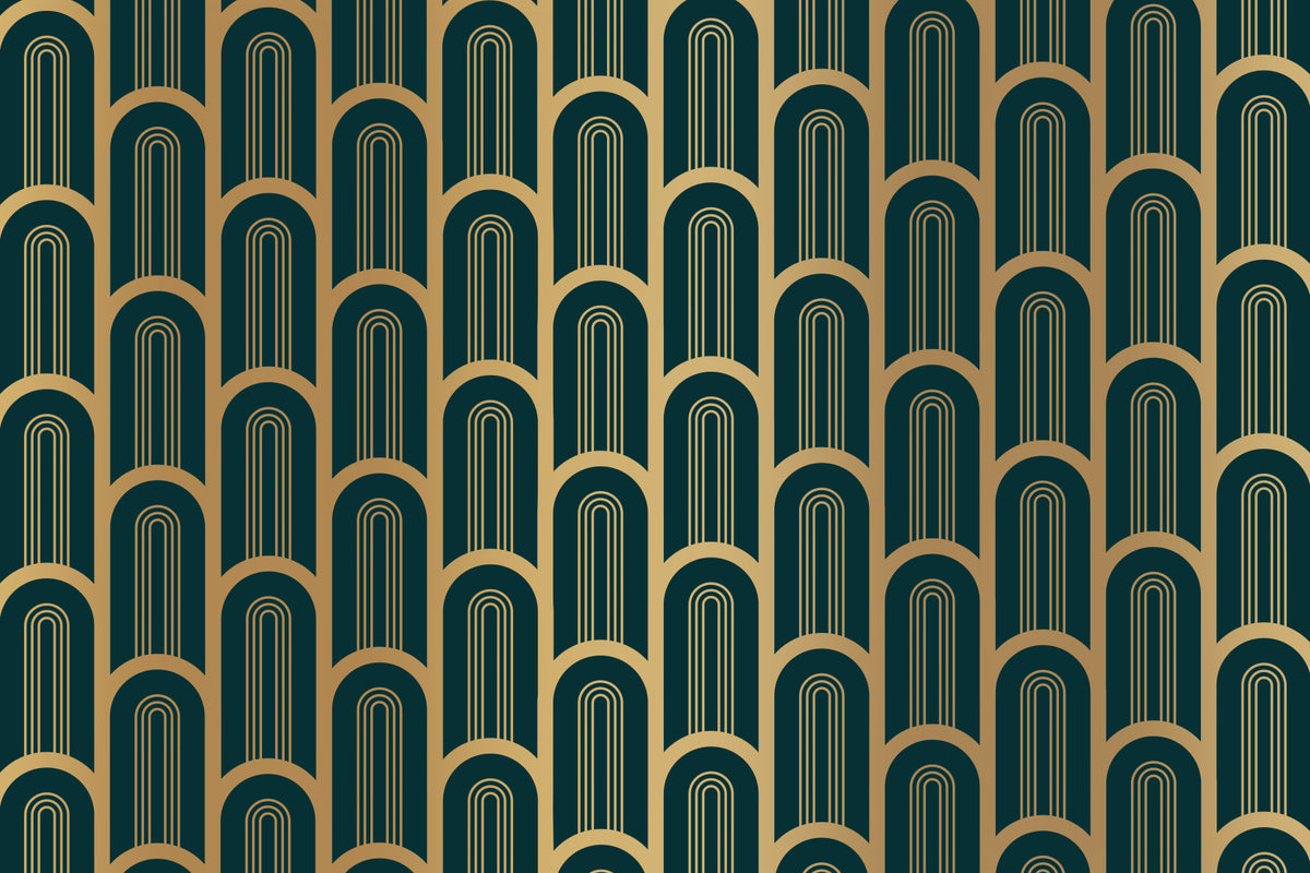 Art Deco Luxury Cyan and Gold Columns Wall Mural
