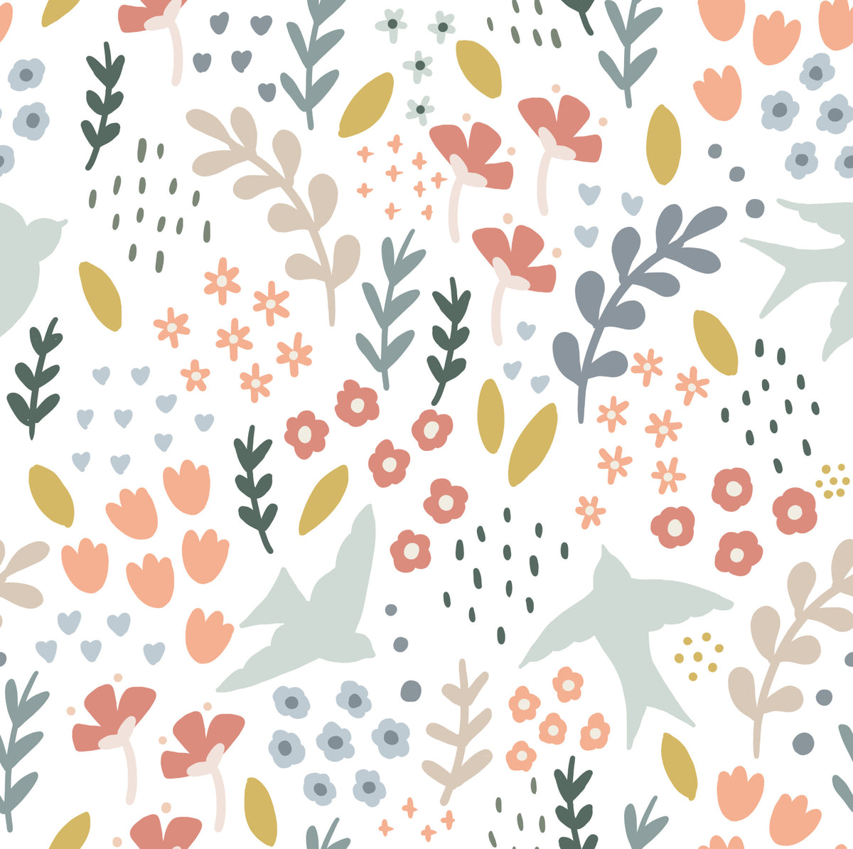 Bellbird Springtime Floral Wallpaper⁠ in your room — zoomed