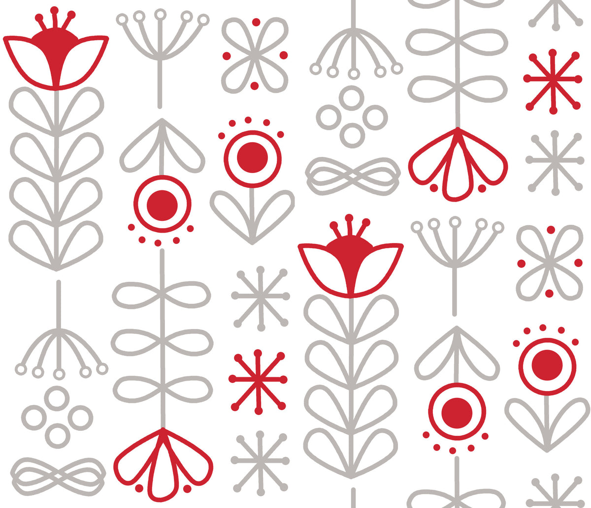 Scandinavian Red & Grey Bloom Wallpaper⁠ in your room — zoomed